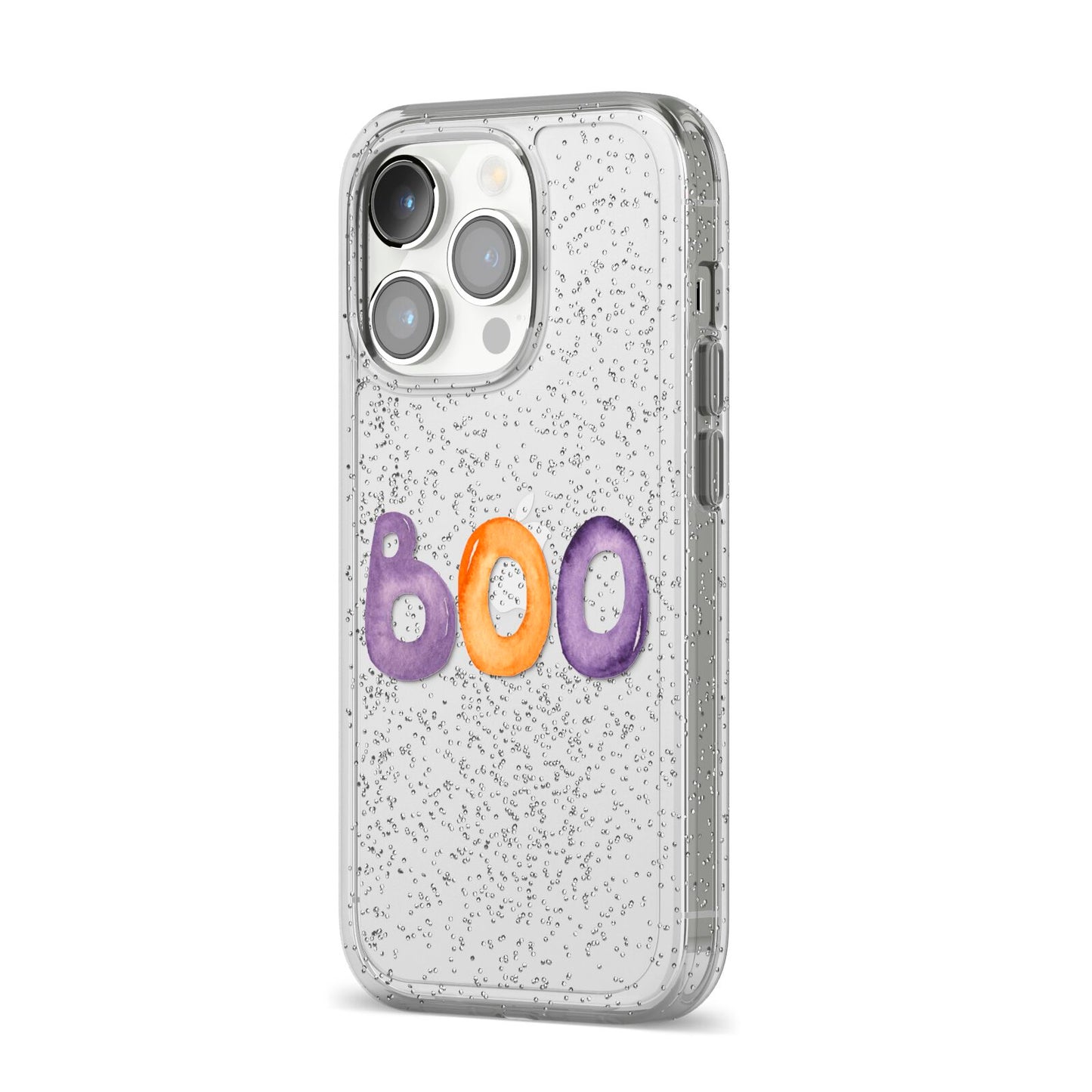 Boo iPhone 14 Pro Glitter Tough Case Silver Angled Image