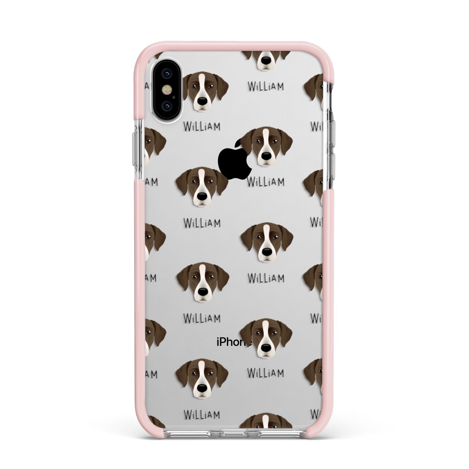 Borador Icon with Name Apple iPhone Xs Max Impact Case Pink Edge on Silver Phone