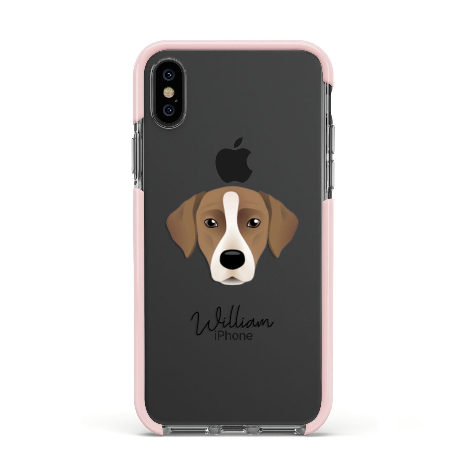 Borador Personalised Apple iPhone Xs Impact Case Pink Edge on Black Phone