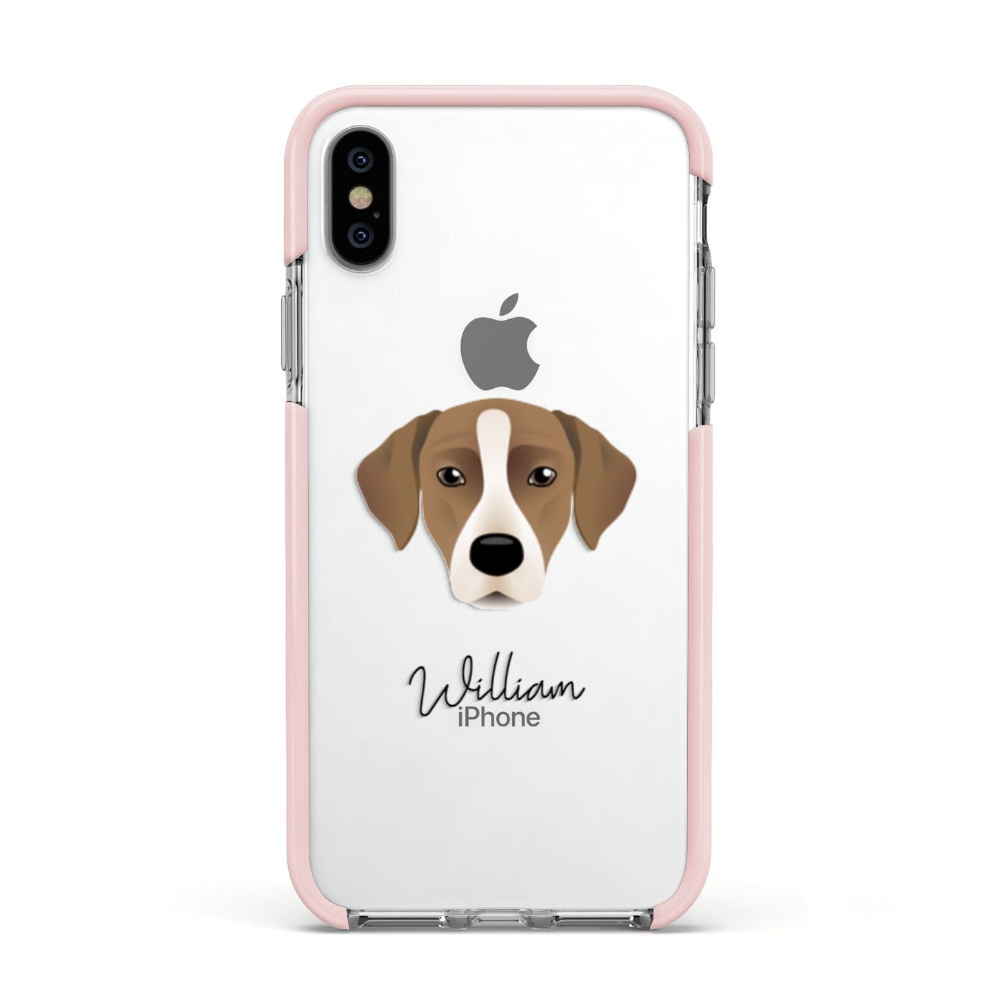 Borador Personalised Apple iPhone Xs Impact Case Pink Edge on Silver Phone