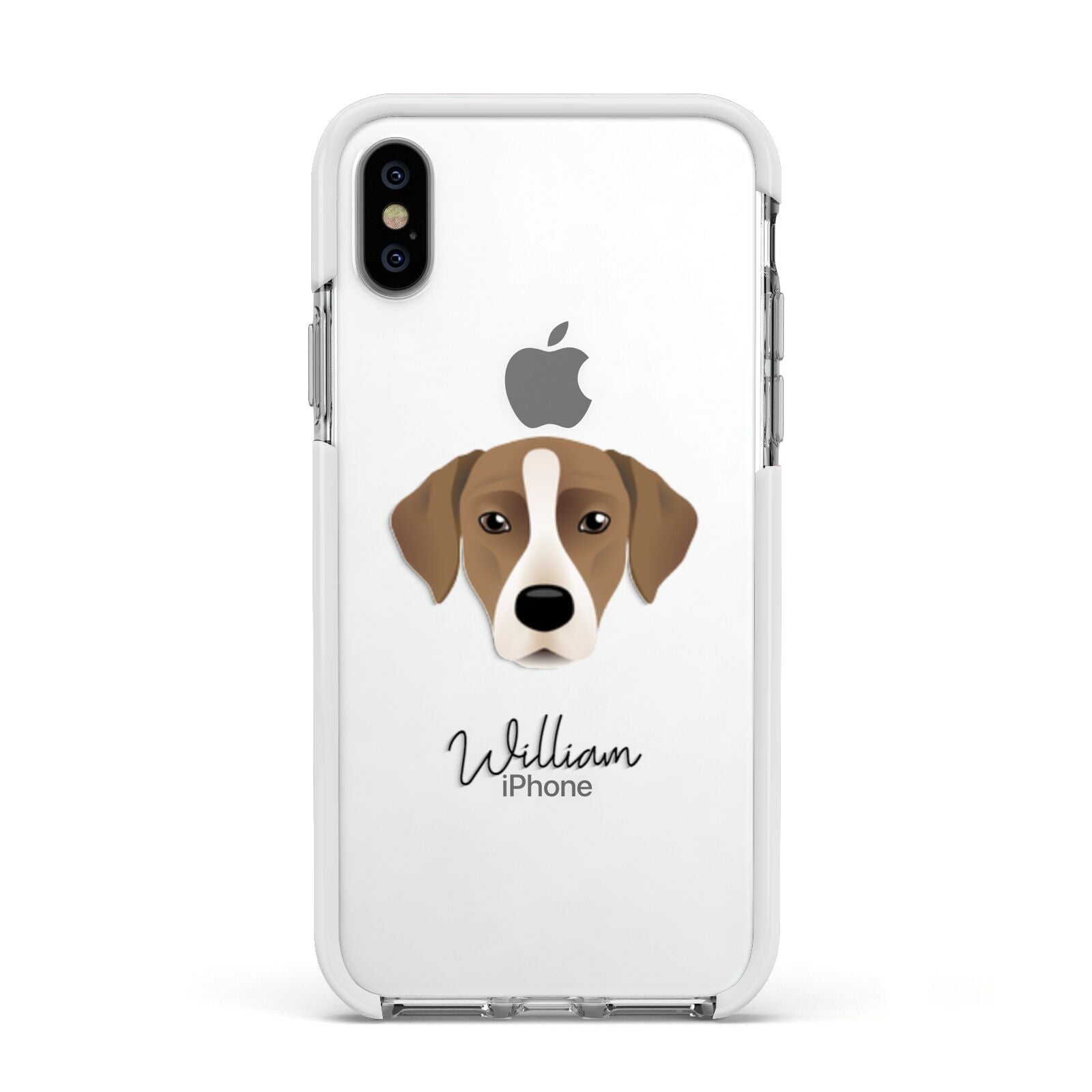 Borador Personalised Apple iPhone Xs Impact Case White Edge on Silver Phone