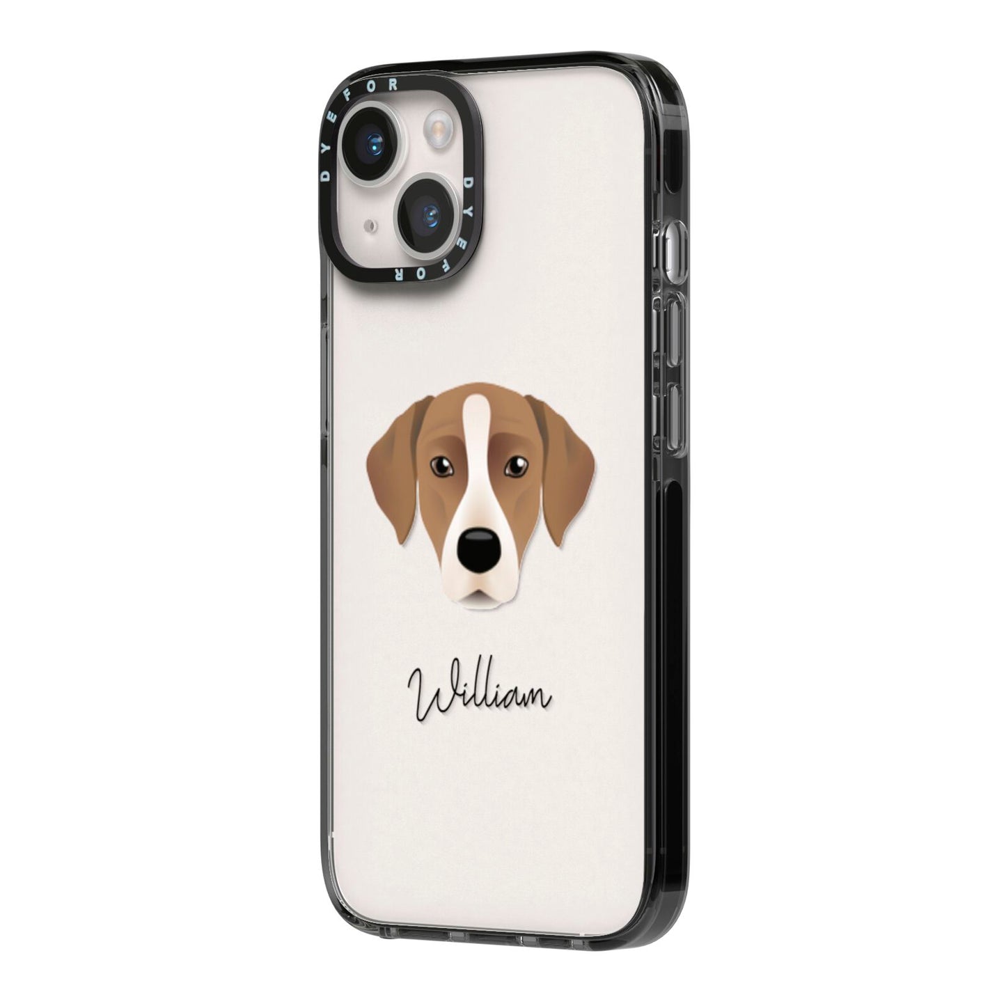 Borador Personalised iPhone 14 Black Impact Case Side Angle on Silver phone