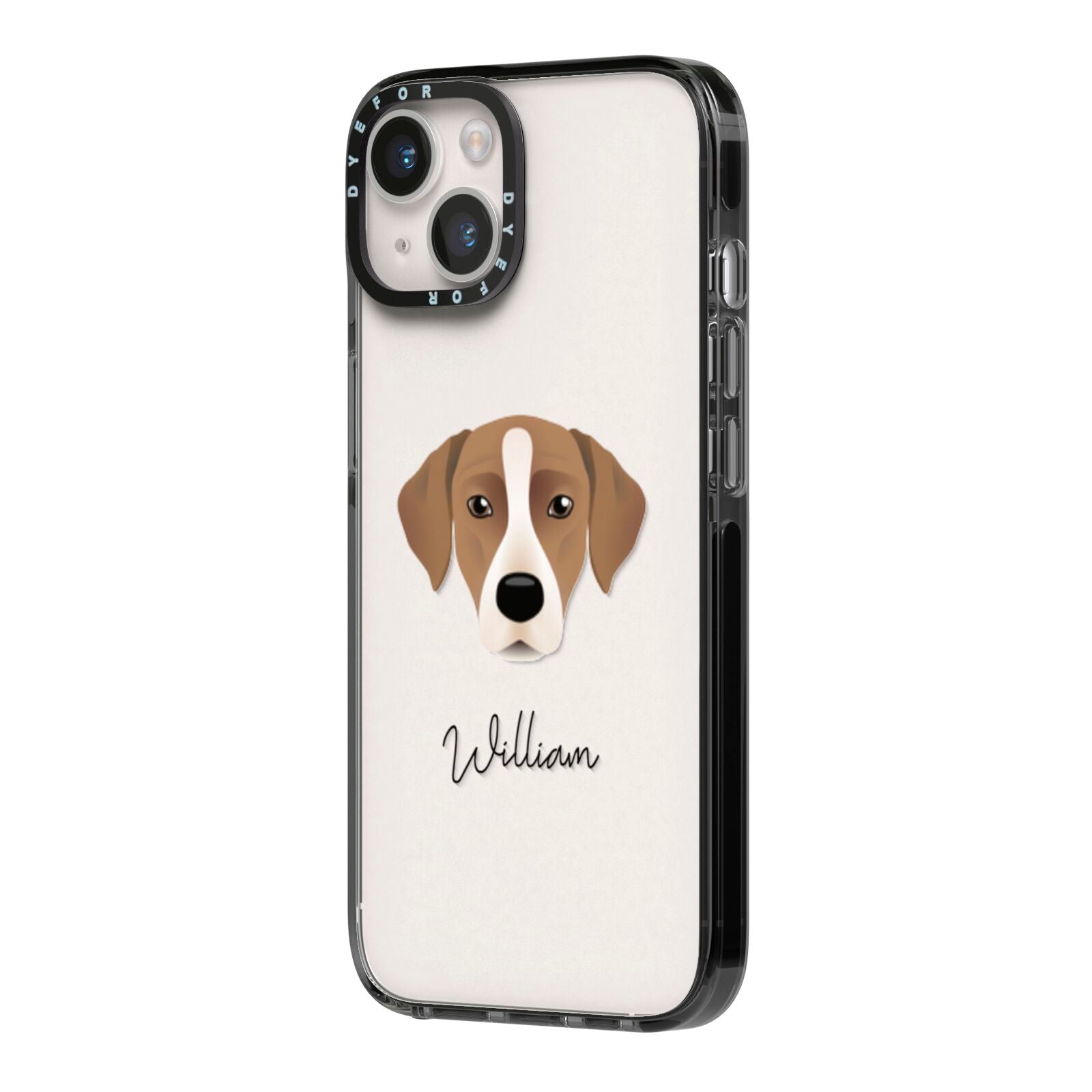 Borador Personalised iPhone 14 Black Impact Case Side Angle on Silver phone