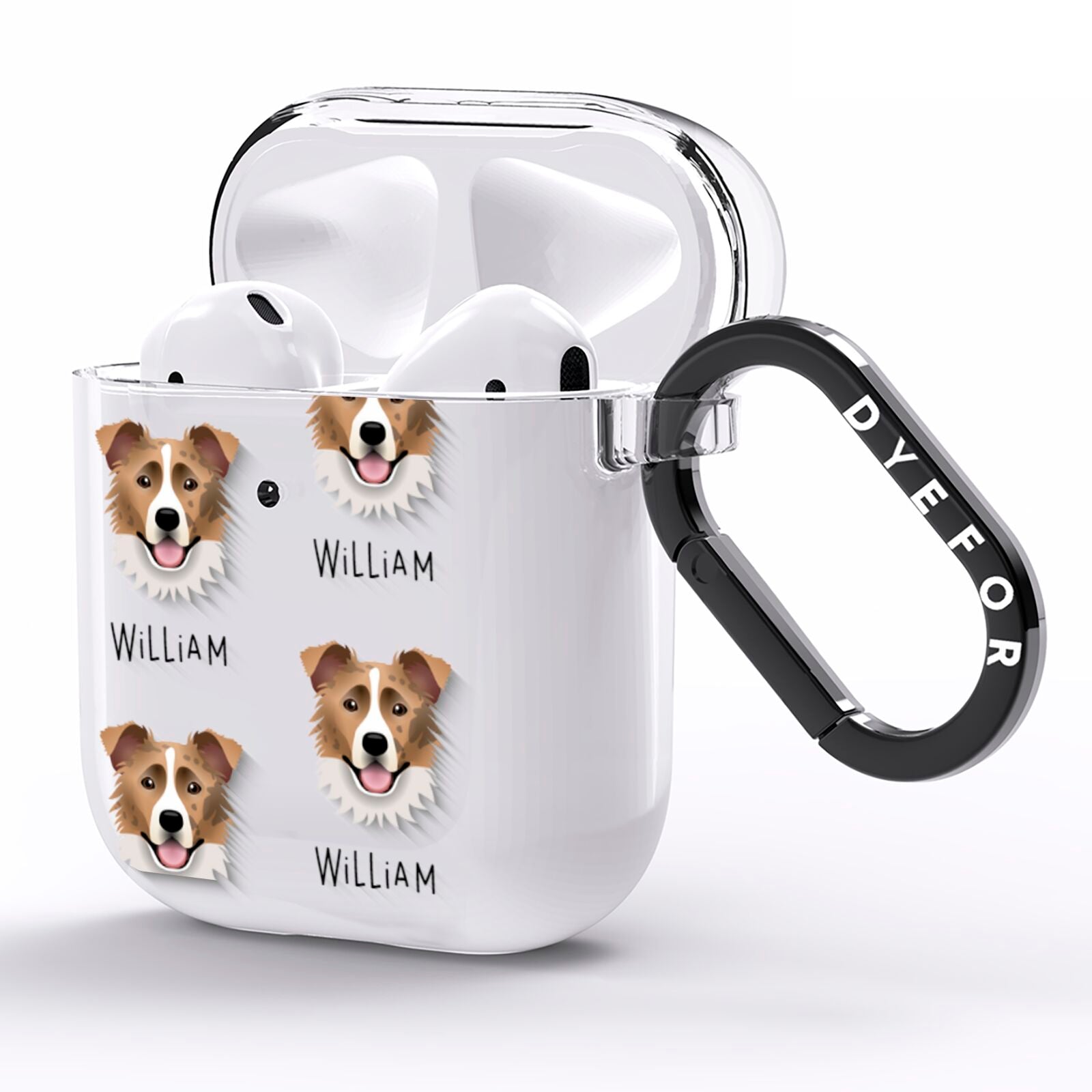 Border Collie Icon with Name AirPods Clear Case Side Image
