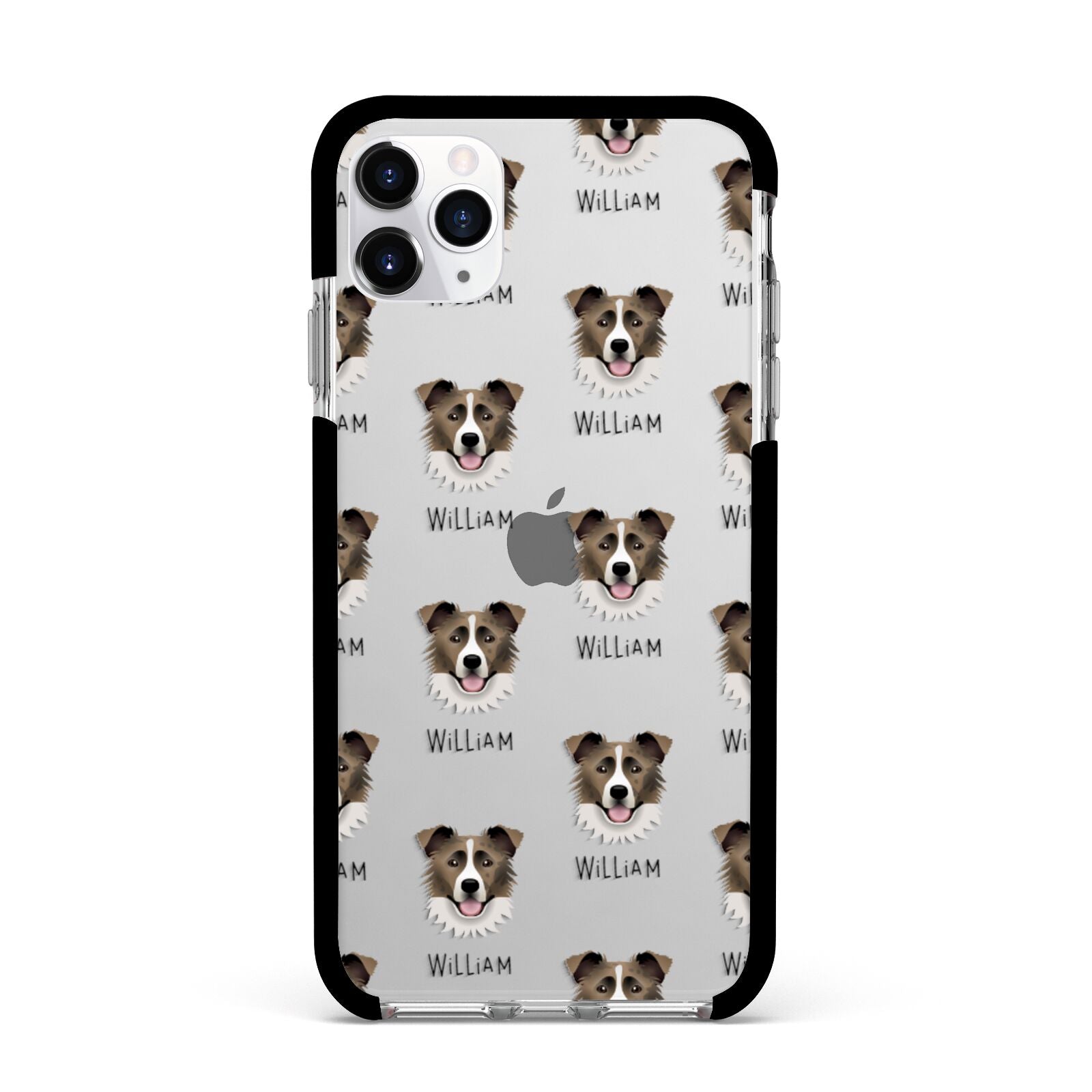Border Collie Icon with Name Apple iPhone 11 Pro Max in Silver with Black Impact Case