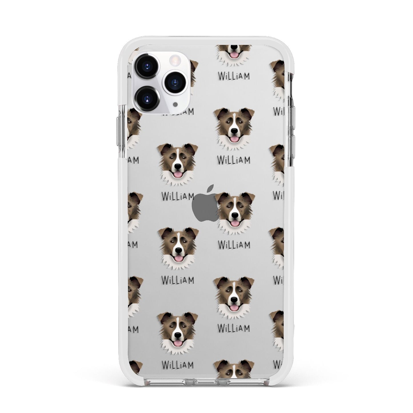 Border Collie Icon with Name Apple iPhone 11 Pro Max in Silver with White Impact Case