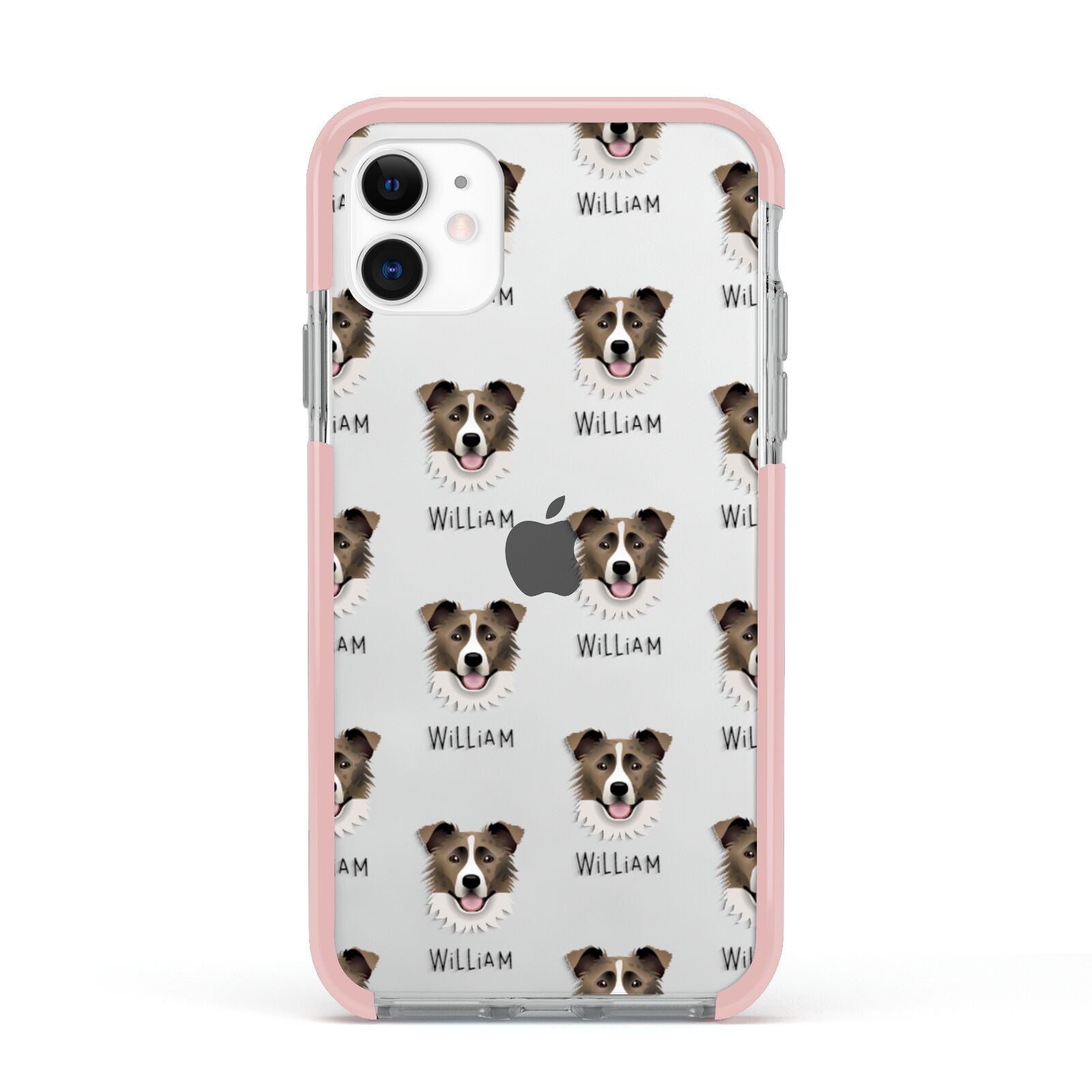 Border Collie Icon with Name Apple iPhone 11 in White with Pink Impact Case