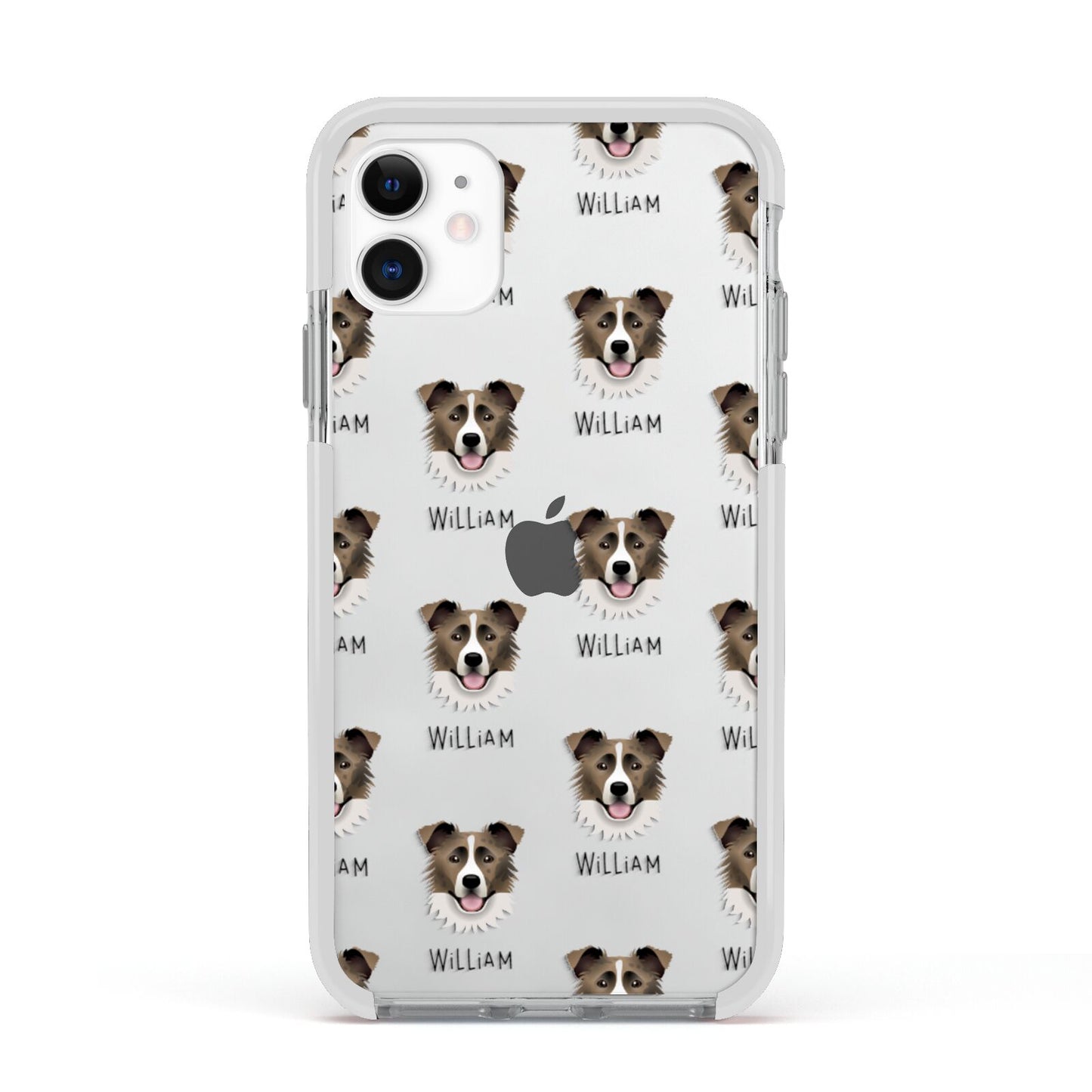Border Collie Icon with Name Apple iPhone 11 in White with White Impact Case