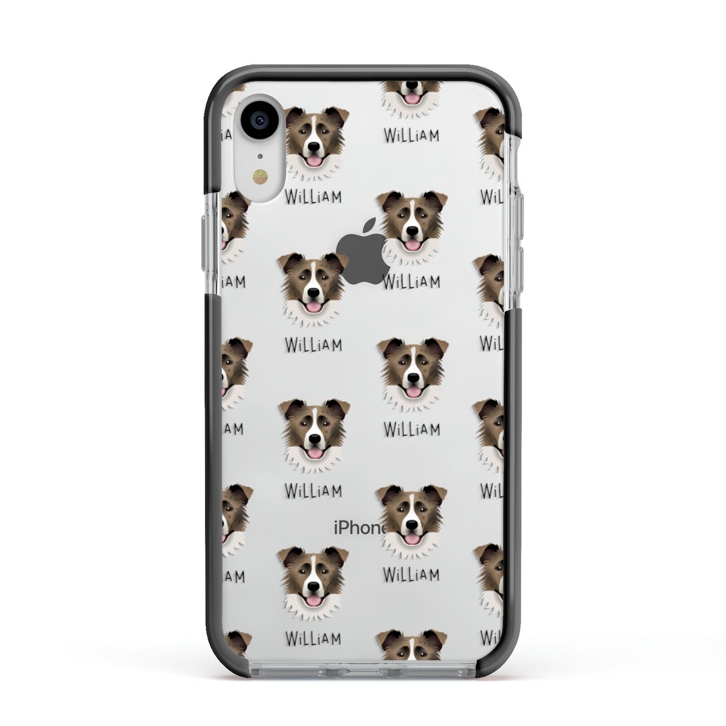 Border Collie Icon with Name Apple iPhone XR Impact Case Black Edge on Silver Phone