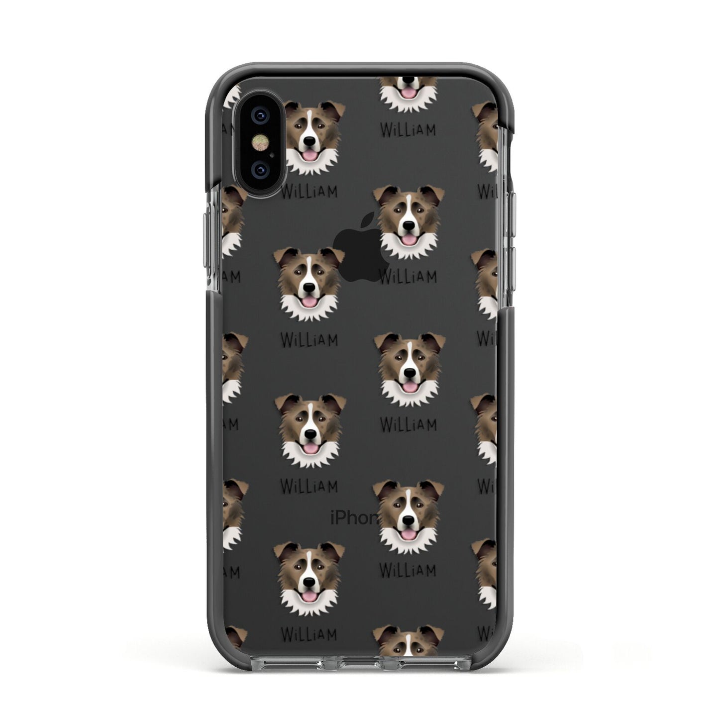 Border Collie Icon with Name Apple iPhone Xs Impact Case Black Edge on Black Phone