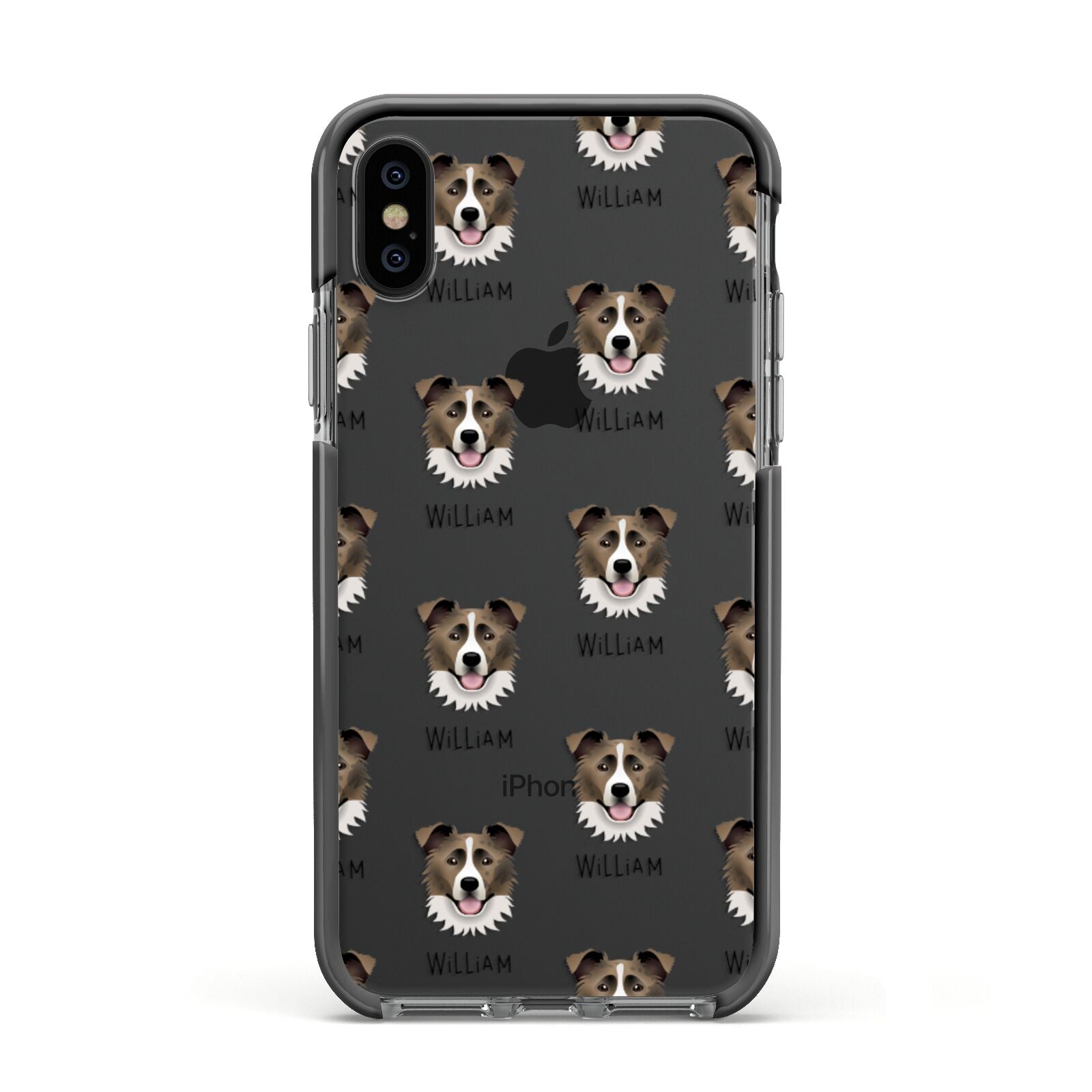 Border Collie Icon with Name Apple iPhone Xs Impact Case Black Edge on Black Phone
