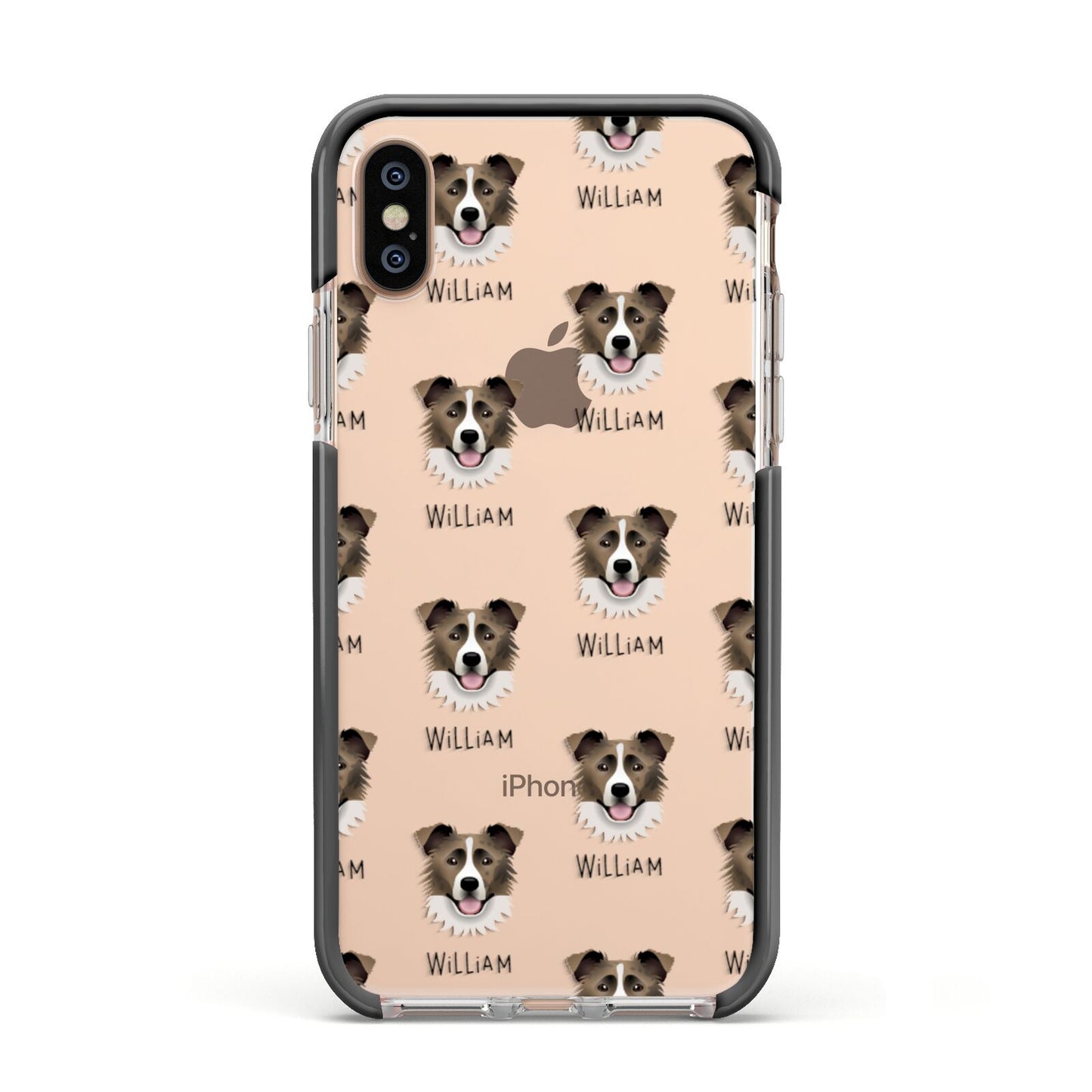 Border Collie Icon with Name Apple iPhone Xs Impact Case Black Edge on Gold Phone