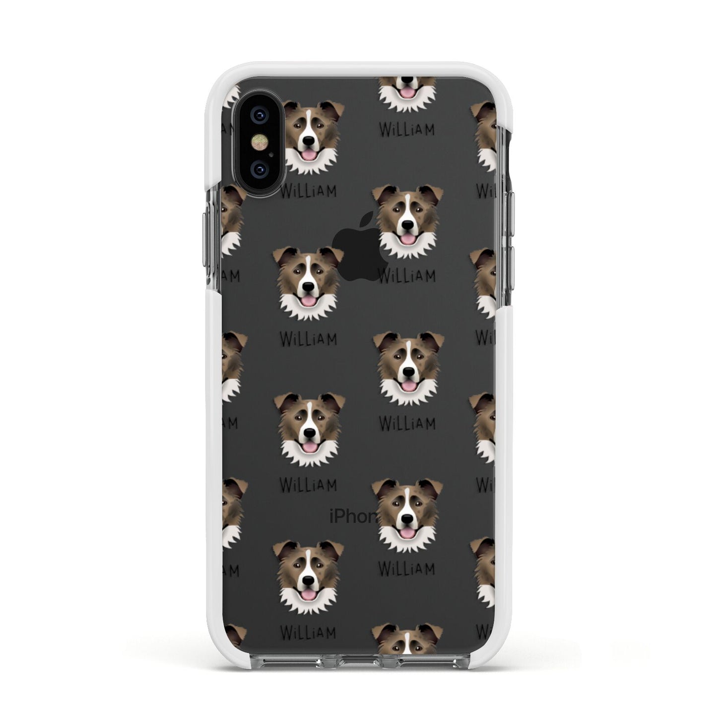 Border Collie Icon with Name Apple iPhone Xs Impact Case White Edge on Black Phone