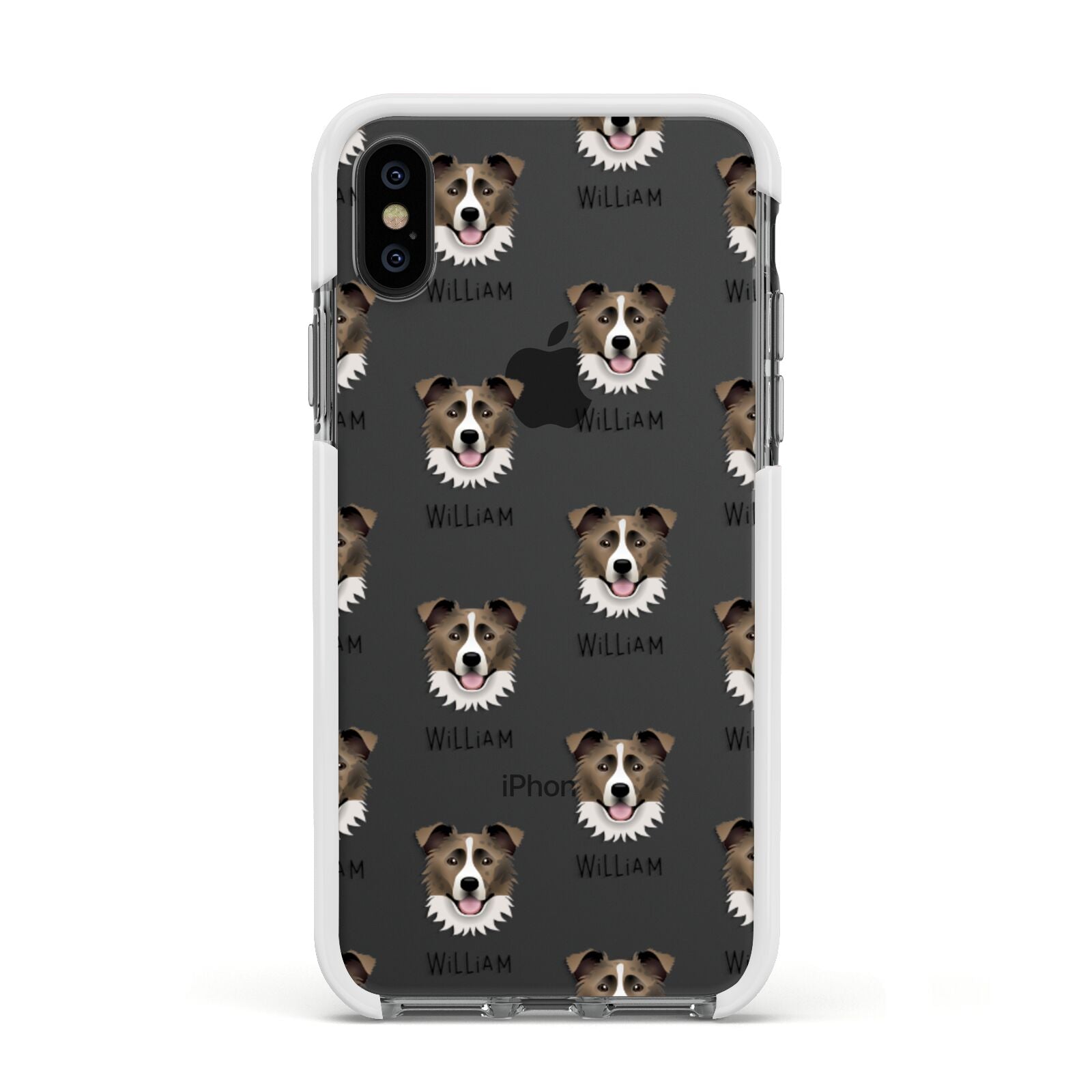 Border Collie Icon with Name Apple iPhone Xs Impact Case White Edge on Black Phone