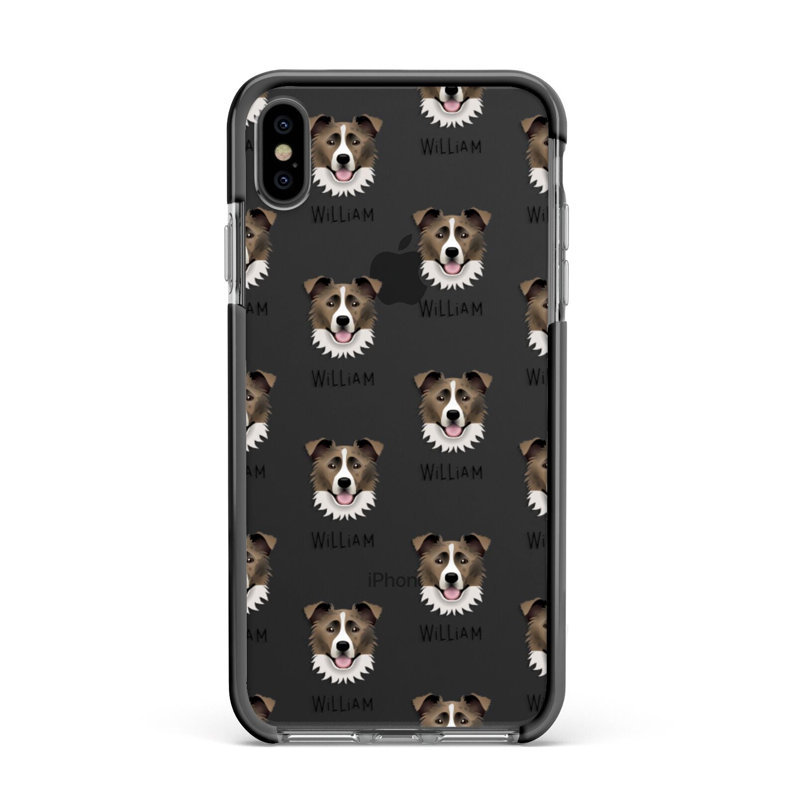 Border Collie Icon with Name Apple iPhone Xs Max Impact Case Black Edge on Black Phone