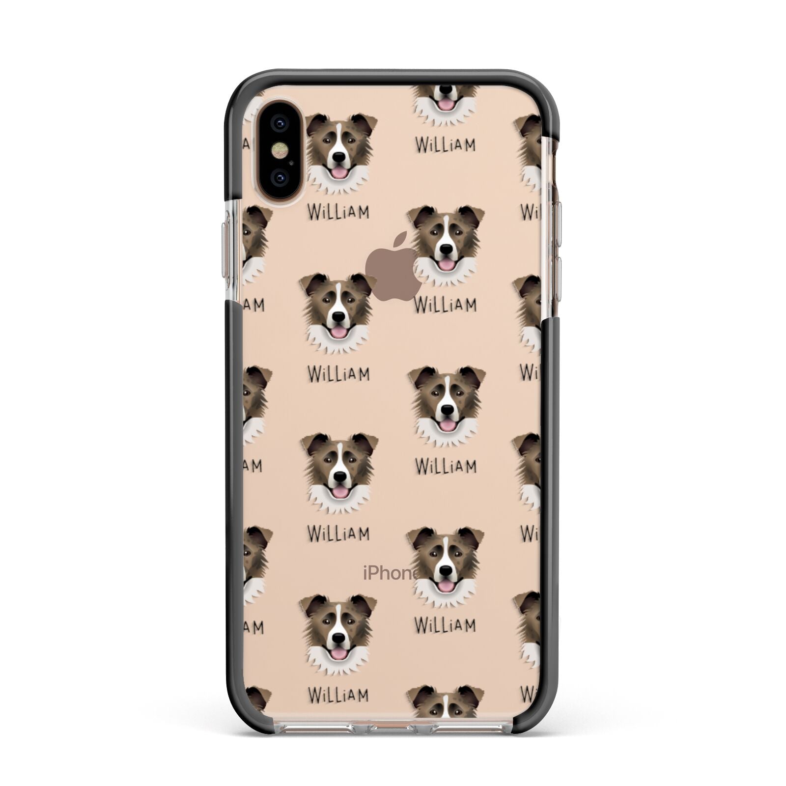 Border Collie Icon with Name Apple iPhone Xs Max Impact Case Black Edge on Gold Phone