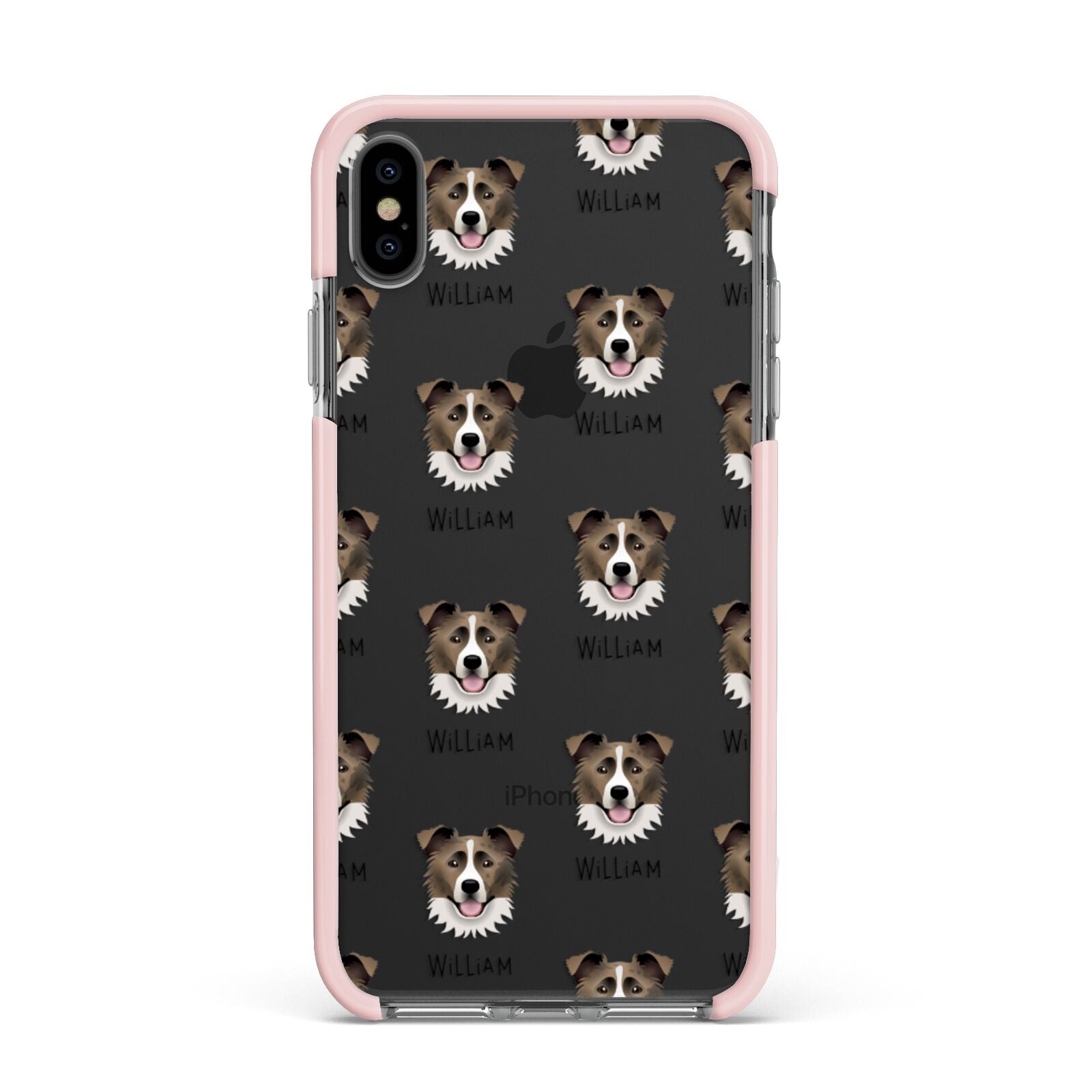 Border Collie Icon with Name Apple iPhone Xs Max Impact Case Pink Edge on Black Phone