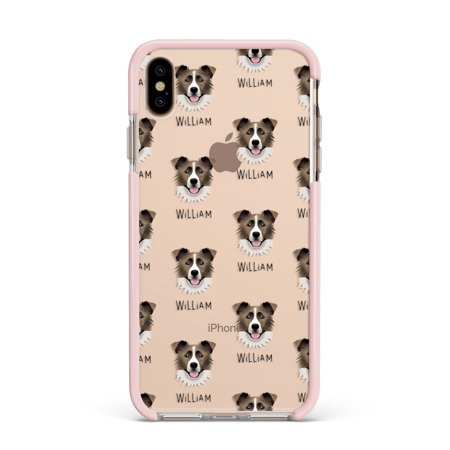 Border Collie Icon with Name Apple iPhone Xs Max Impact Case Pink Edge on Gold Phone