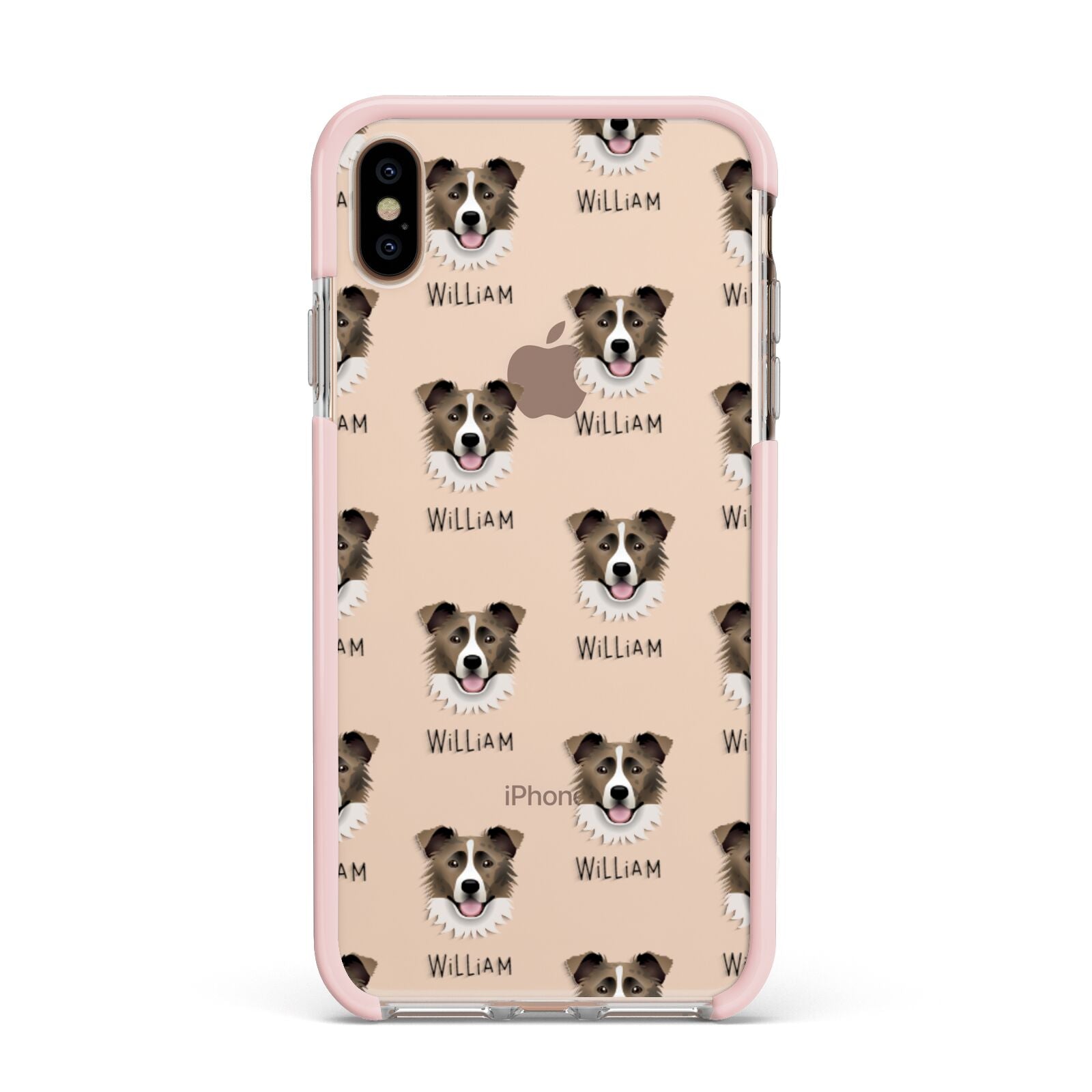 Border Collie Icon with Name Apple iPhone Xs Max Impact Case Pink Edge on Gold Phone