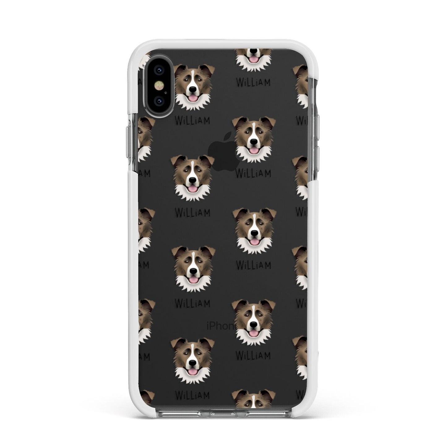 Border Collie Icon with Name Apple iPhone Xs Max Impact Case White Edge on Black Phone