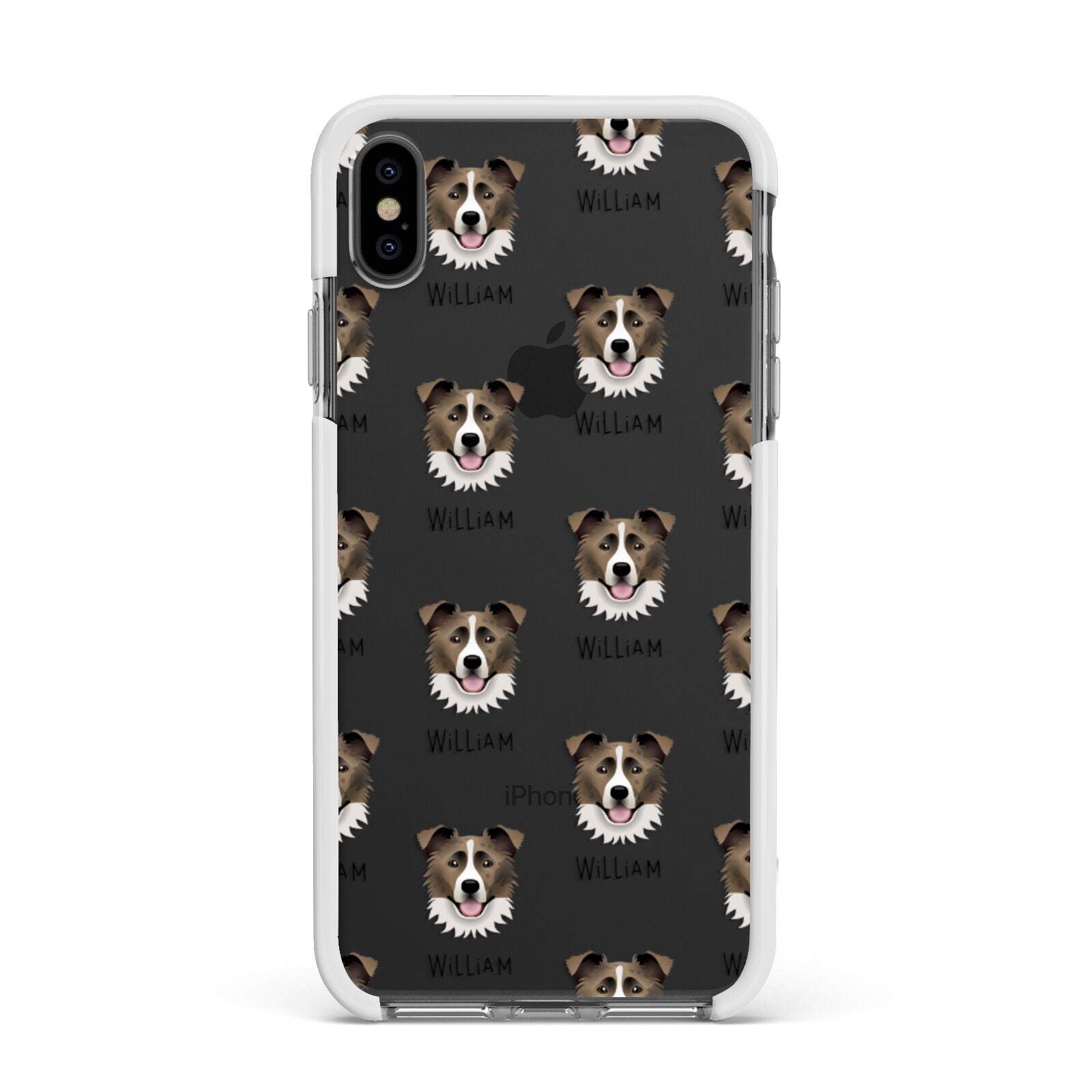 Border Collie Icon with Name Apple iPhone Xs Max Impact Case White Edge on Black Phone