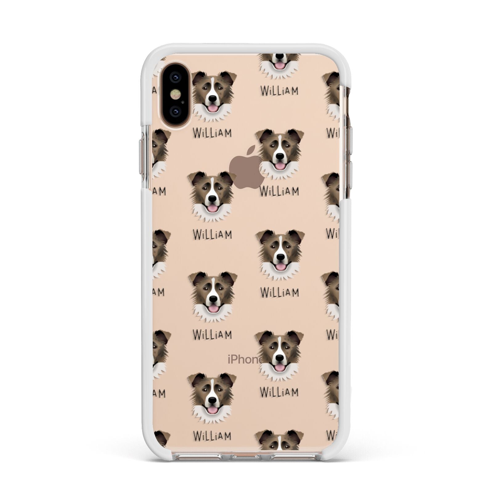 Border Collie Icon with Name Apple iPhone Xs Max Impact Case White Edge on Gold Phone