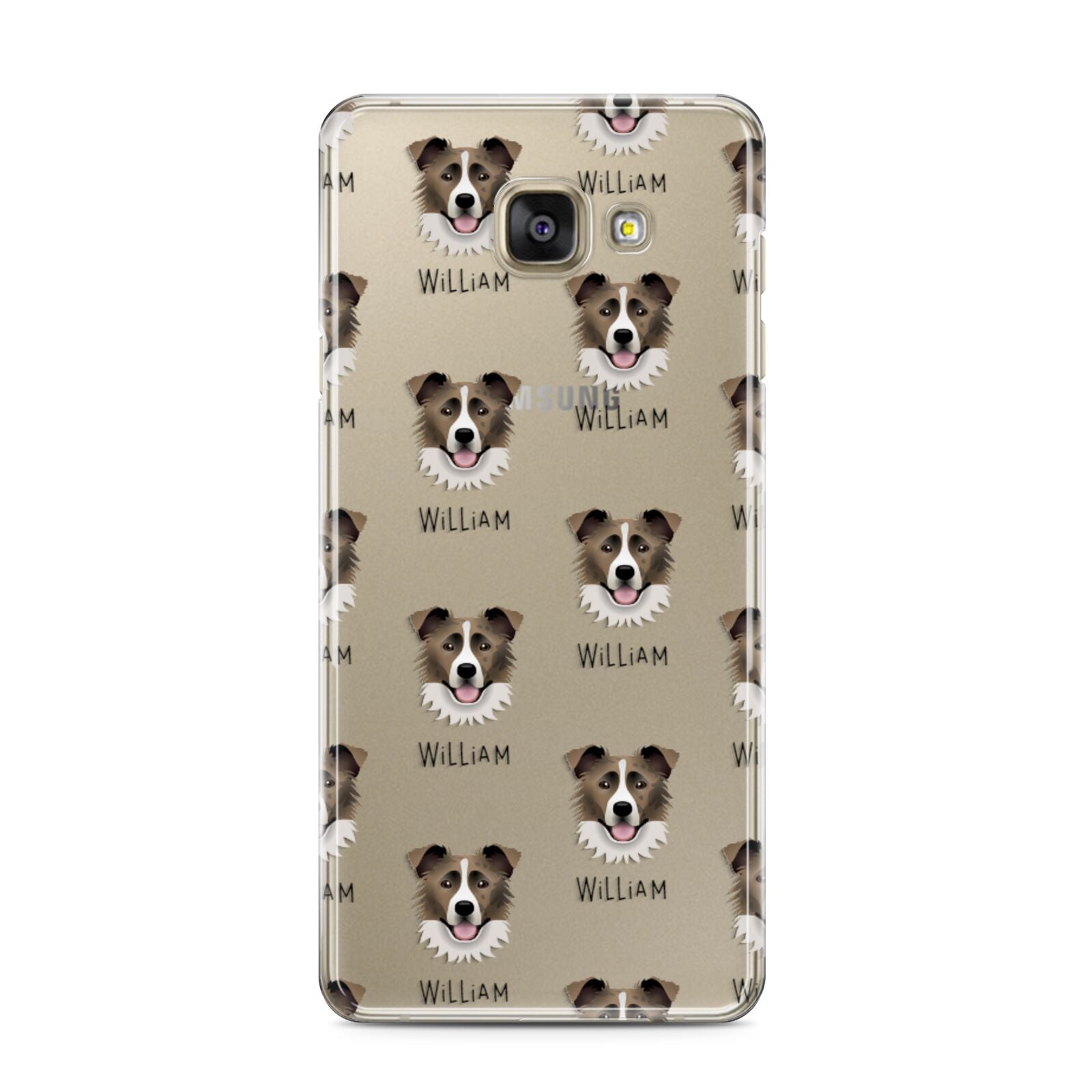 Border Collie Icon with Name Samsung Galaxy A3 2016 Case on gold phone