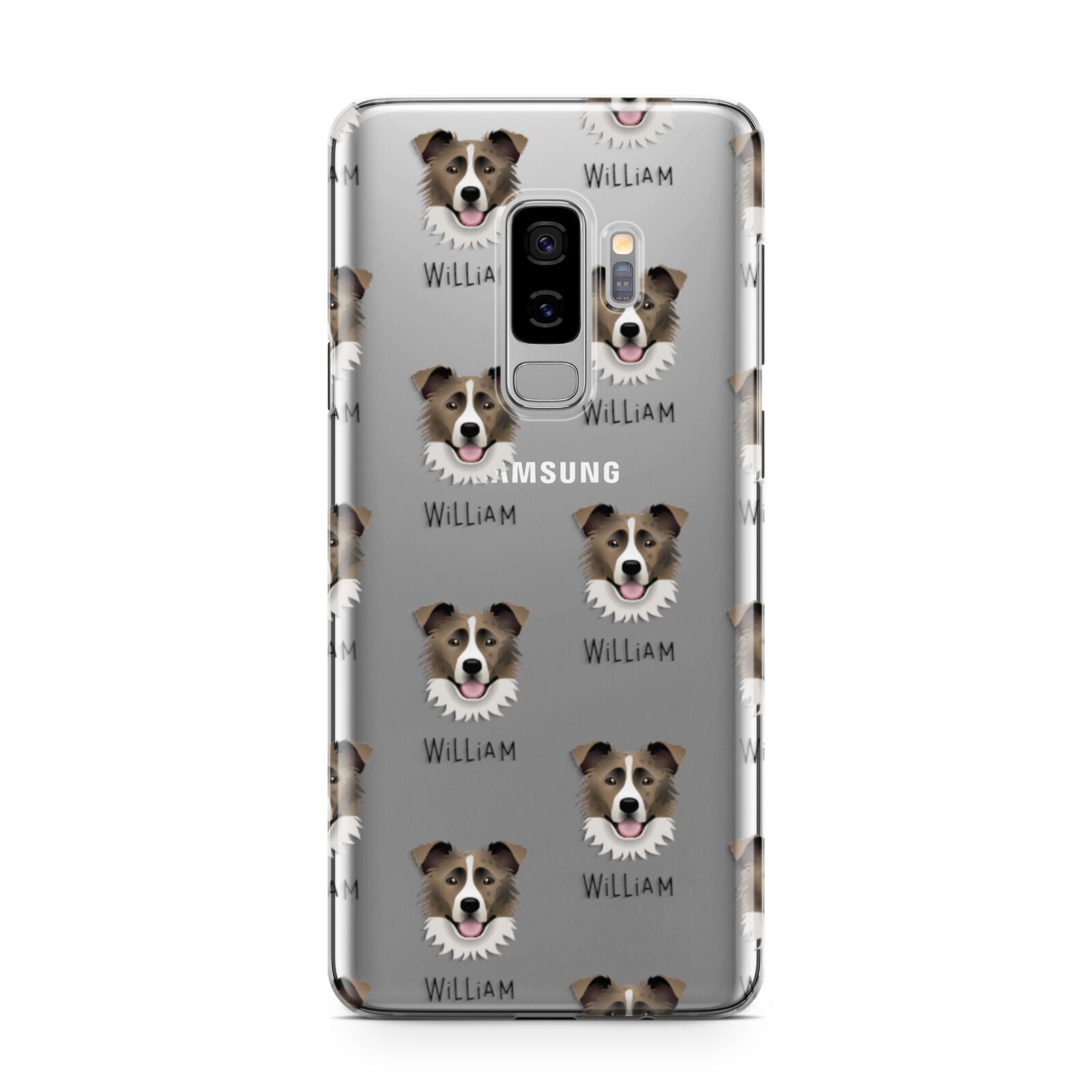 Border Collie Icon with Name Samsung Galaxy S9 Plus Case on Silver phone