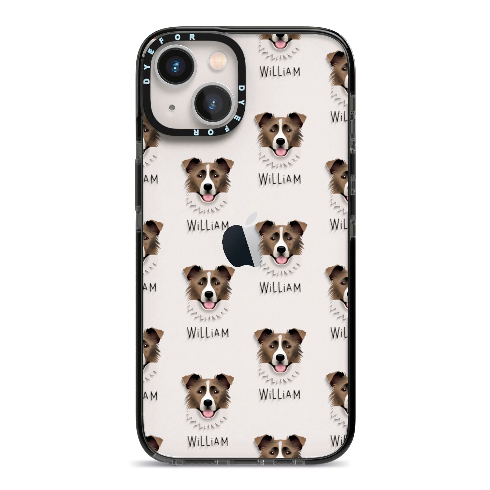 Border Collie Icon with Name iPhone 13 Black Impact Case on Silver phone