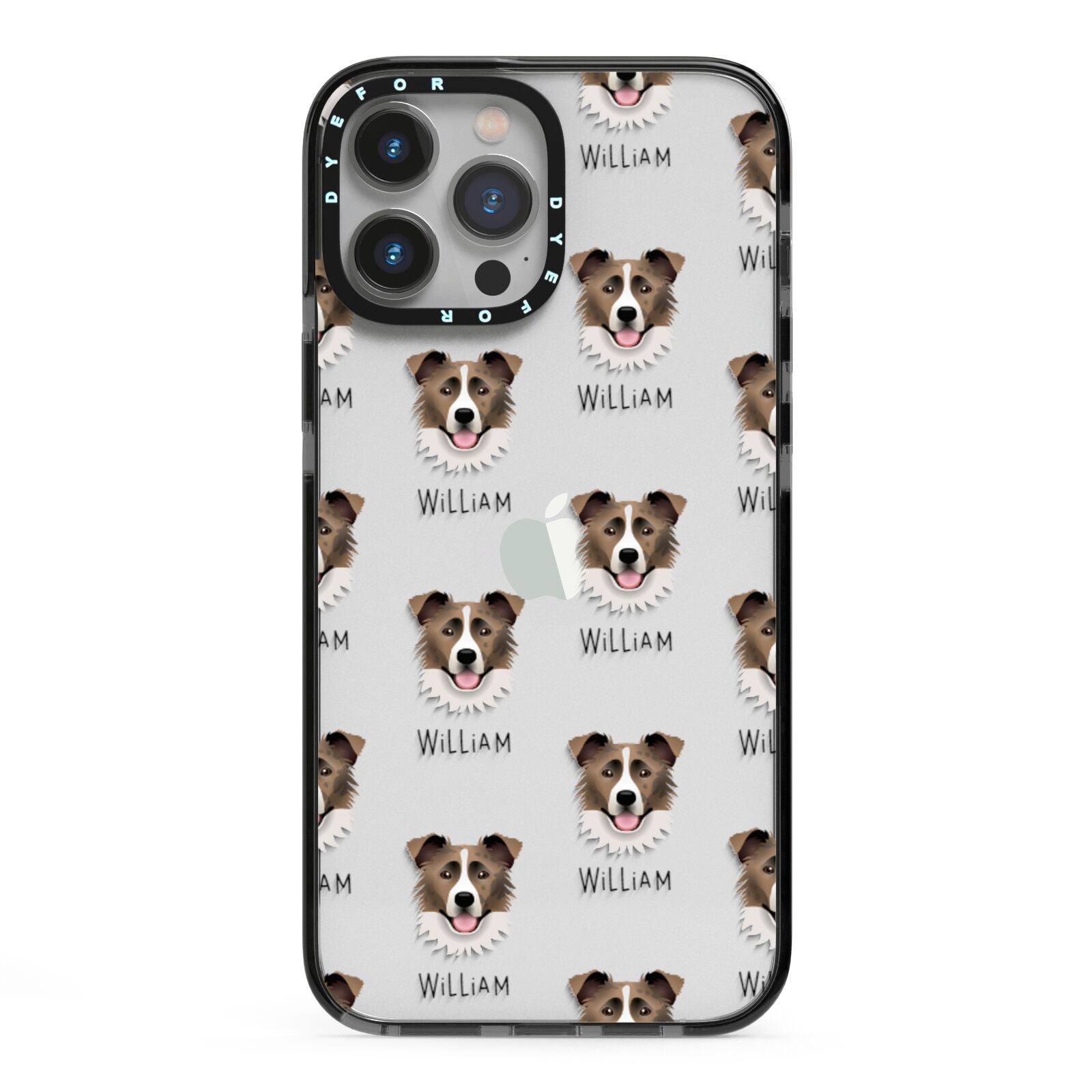 Border Collie Icon with Name iPhone 13 Pro Max Black Impact Case on Silver phone
