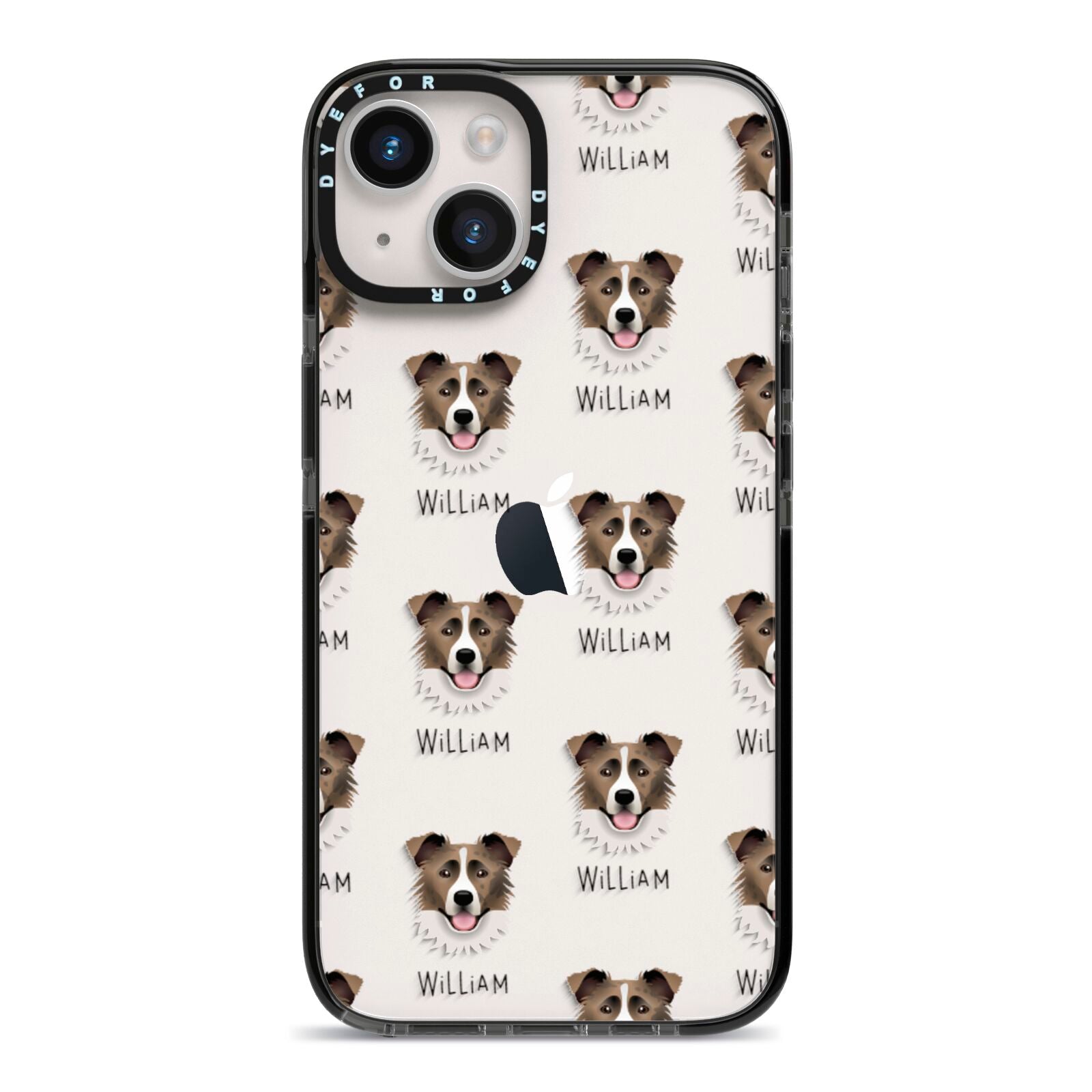 Border Collie Icon with Name iPhone 14 Black Impact Case on Silver phone