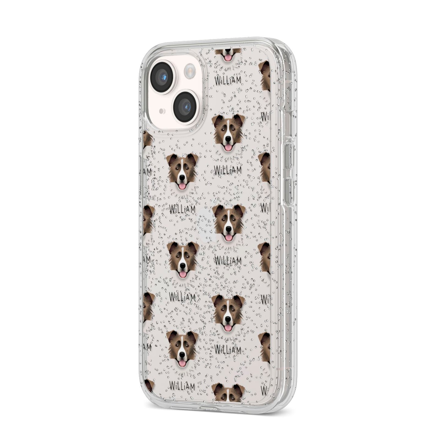 Border Collie Icon with Name iPhone 14 Glitter Tough Case Starlight Angled Image