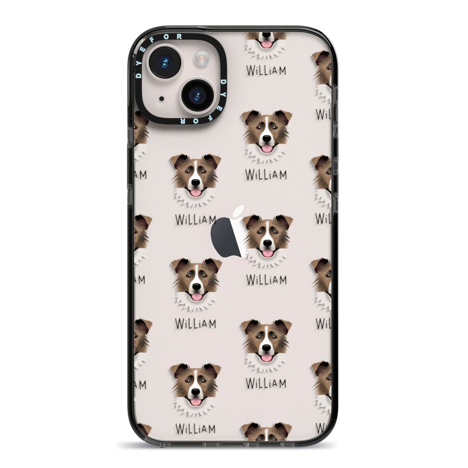 Border Collie Icon with Name iPhone 14 Plus Black Impact Case on Silver phone