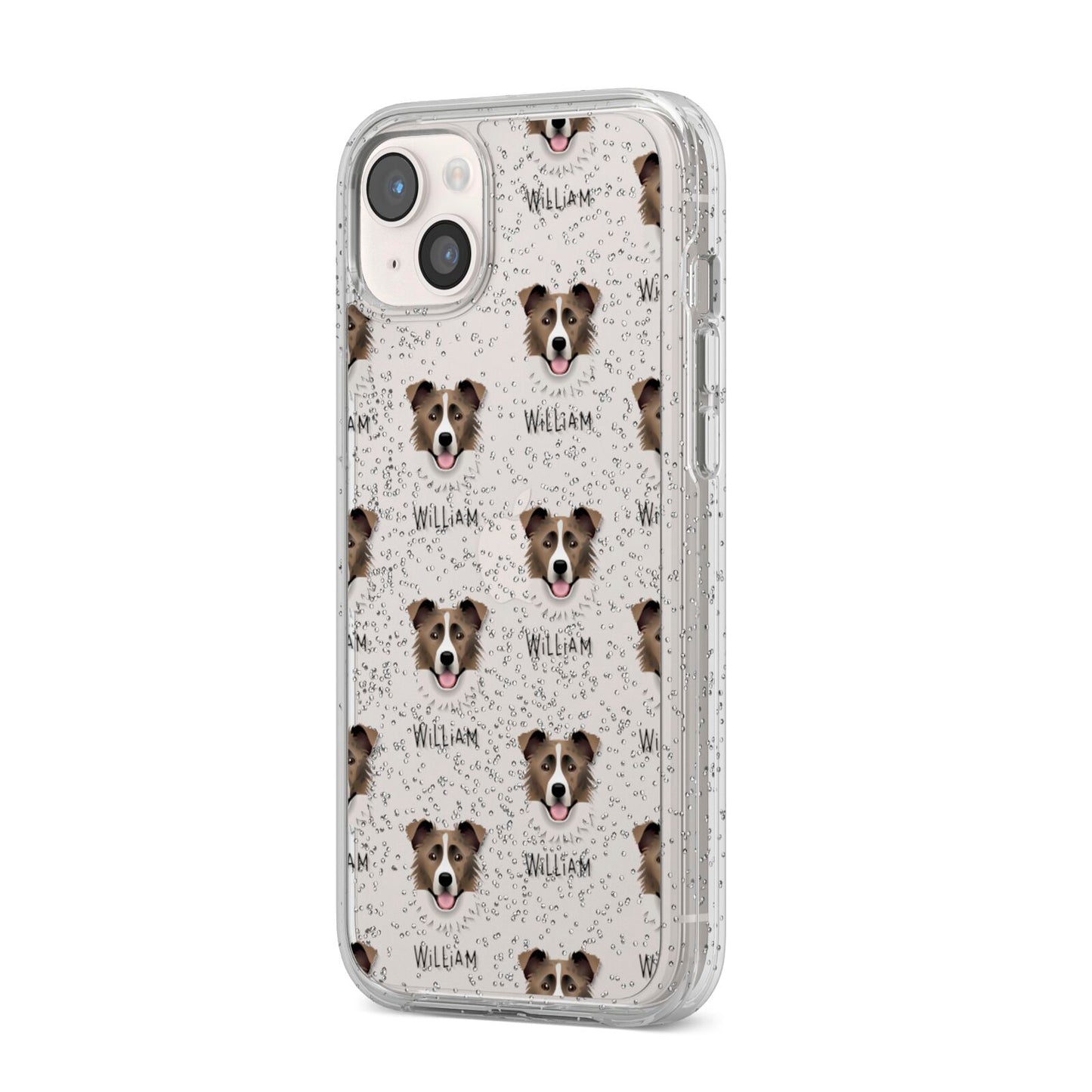 Border Collie Icon with Name iPhone 14 Plus Glitter Tough Case Starlight Angled Image