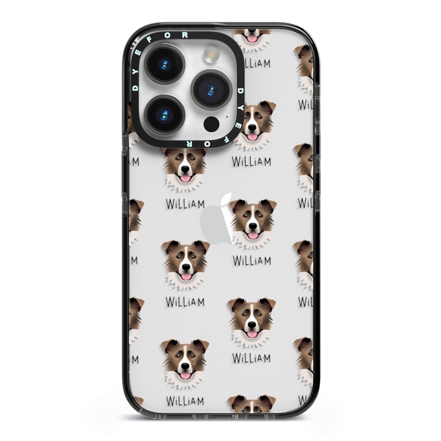Border Collie Icon with Name iPhone 14 Pro Black Impact Case on Silver phone