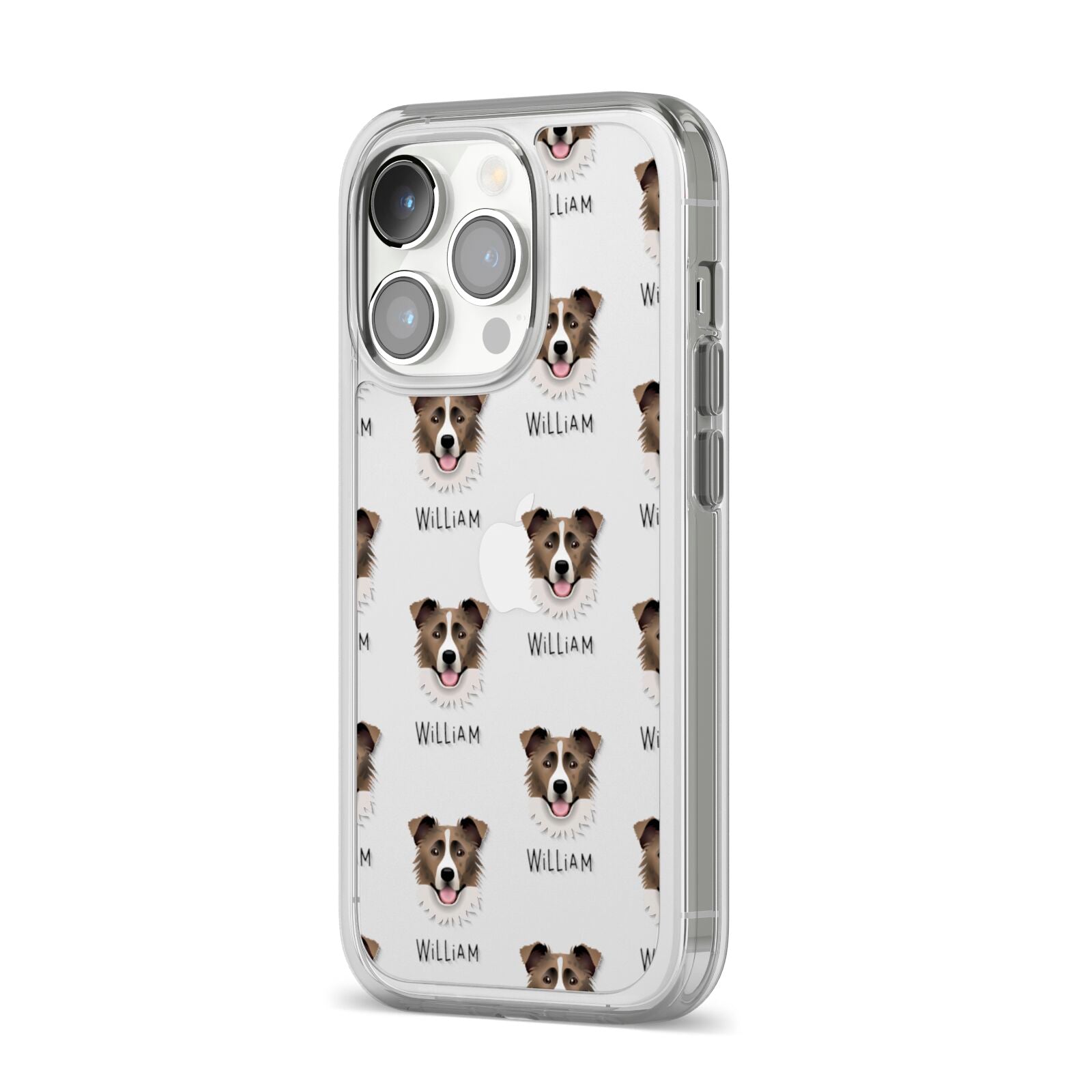 Border Collie Icon with Name iPhone 14 Pro Clear Tough Case Silver Angled Image