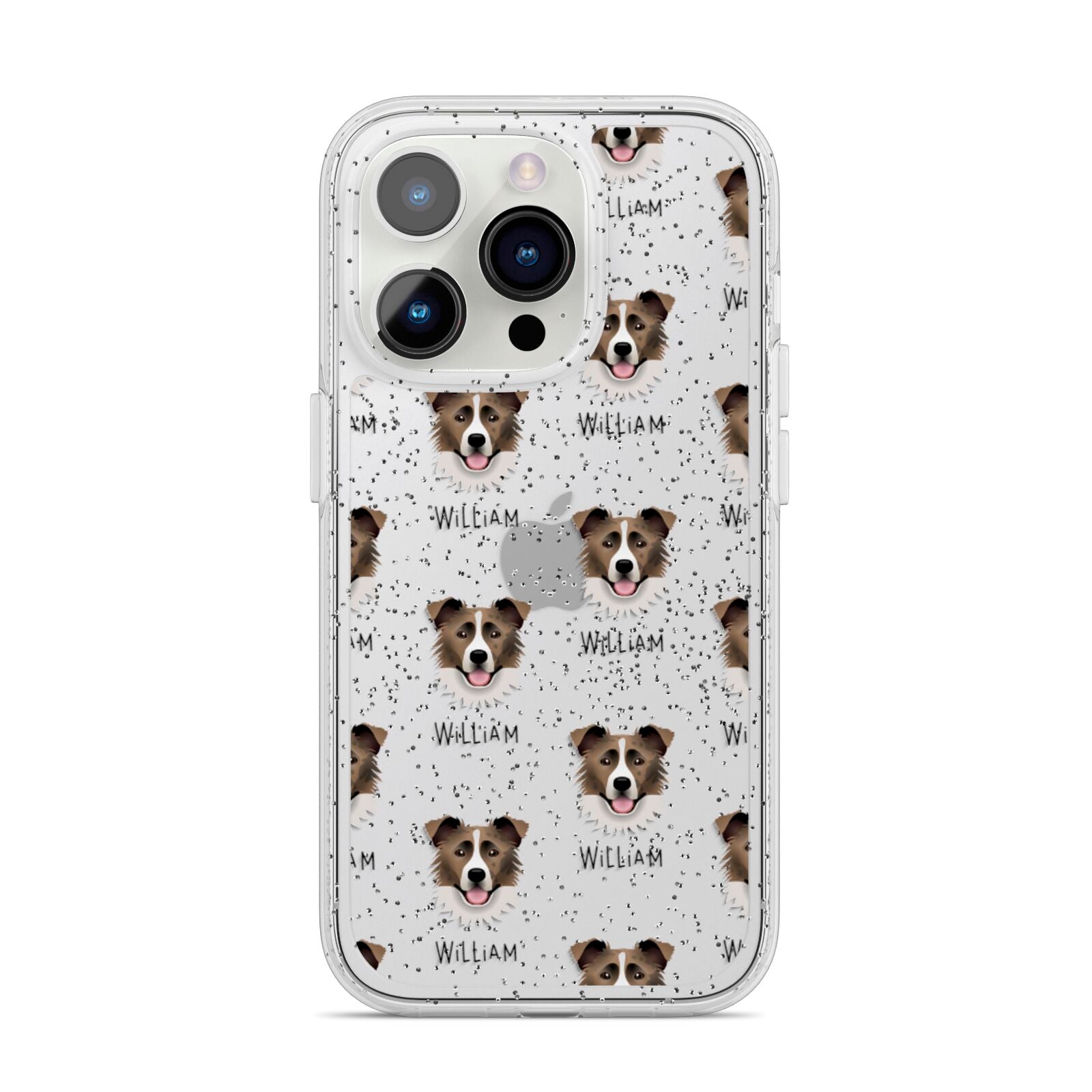 Border Collie Icon with Name iPhone 14 Pro Glitter Tough Case Silver