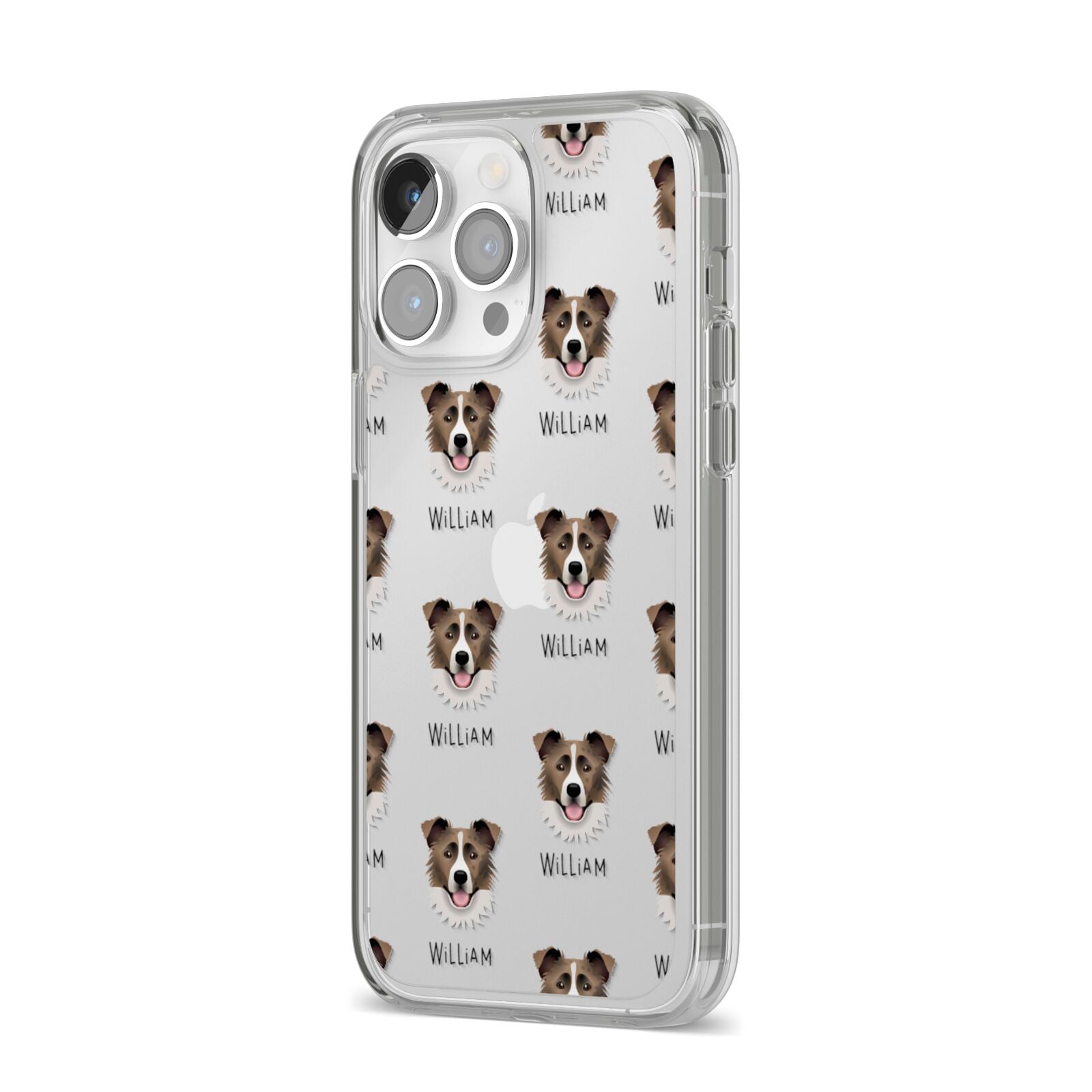 Border Collie Icon with Name iPhone 14 Pro Max Clear Tough Case Silver Angled Image