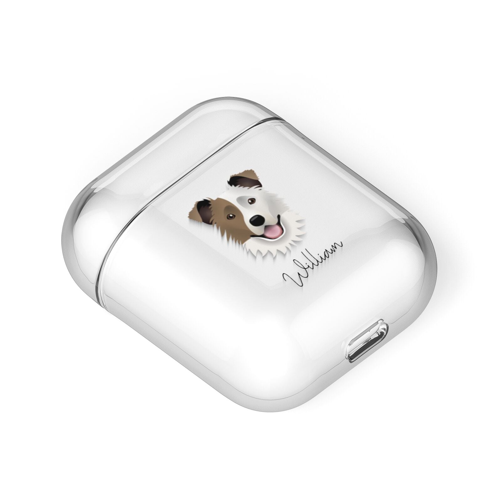 Border Collie Personalised AirPods Case Laid Flat