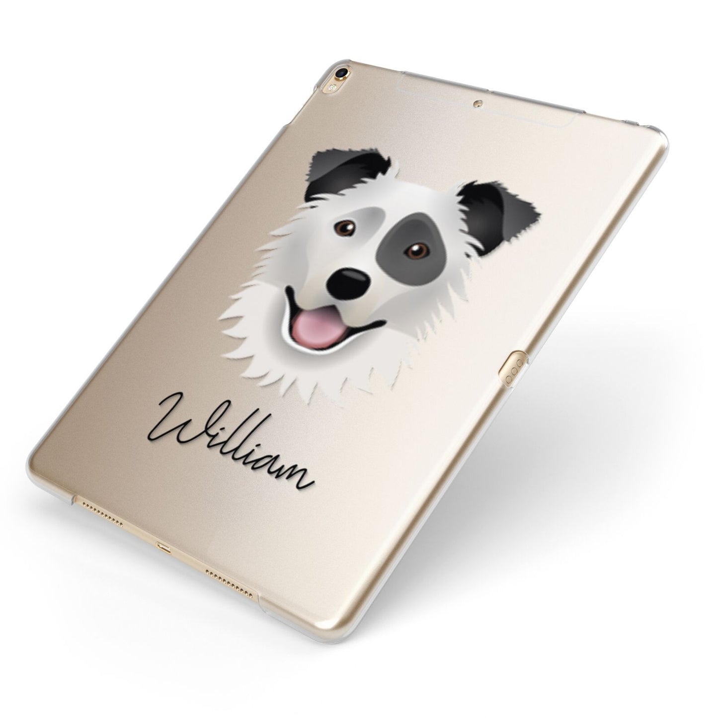 Border Collie Personalised Apple iPad Case on Gold iPad Side View