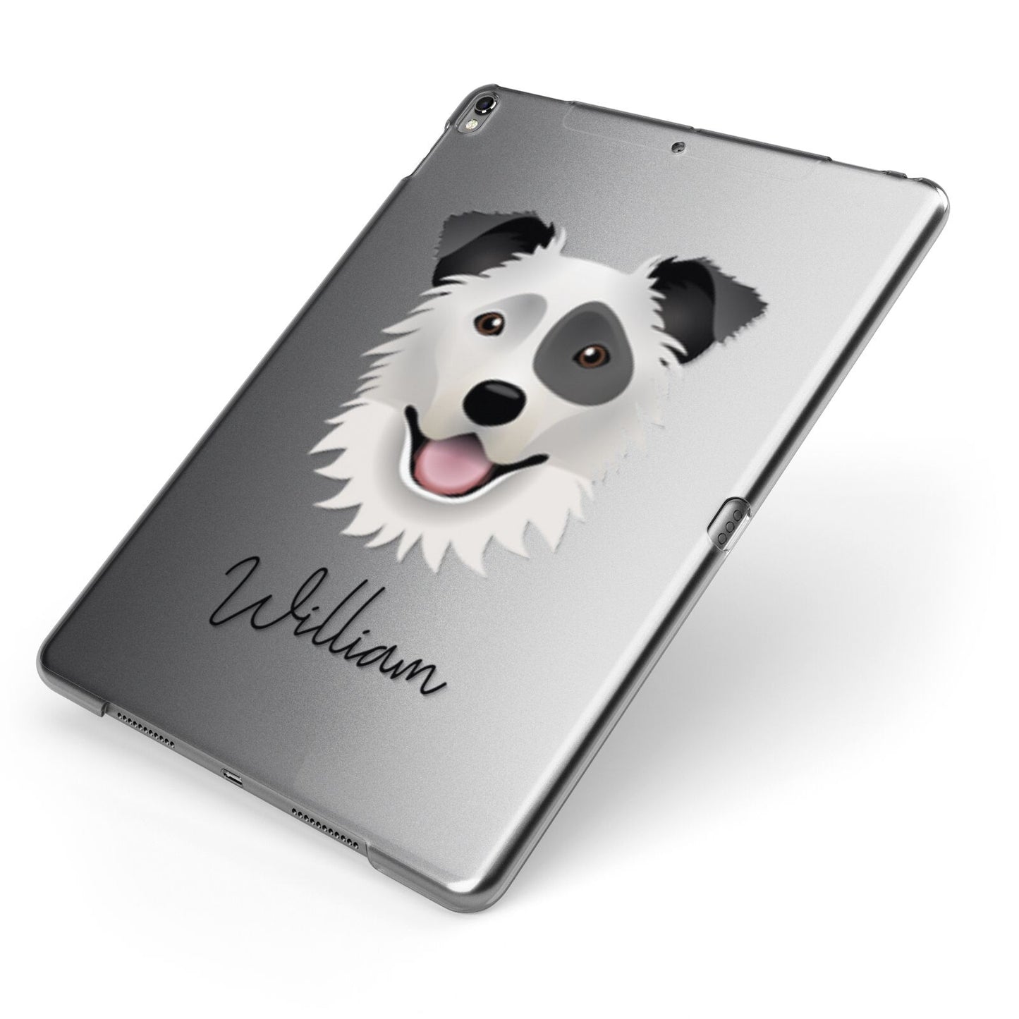 Border Collie Personalised Apple iPad Case on Grey iPad Side View