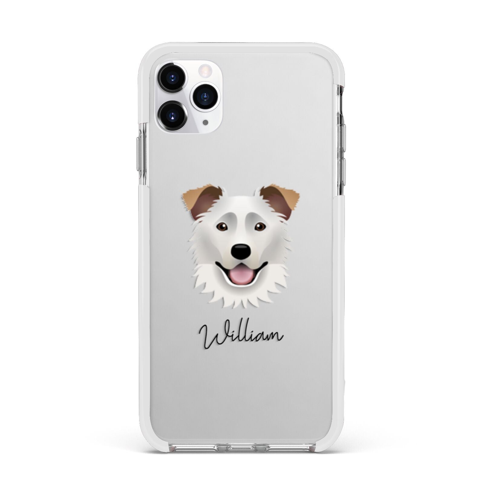 Border Collie Personalised Apple iPhone 11 Pro Max in Silver with White Impact Case