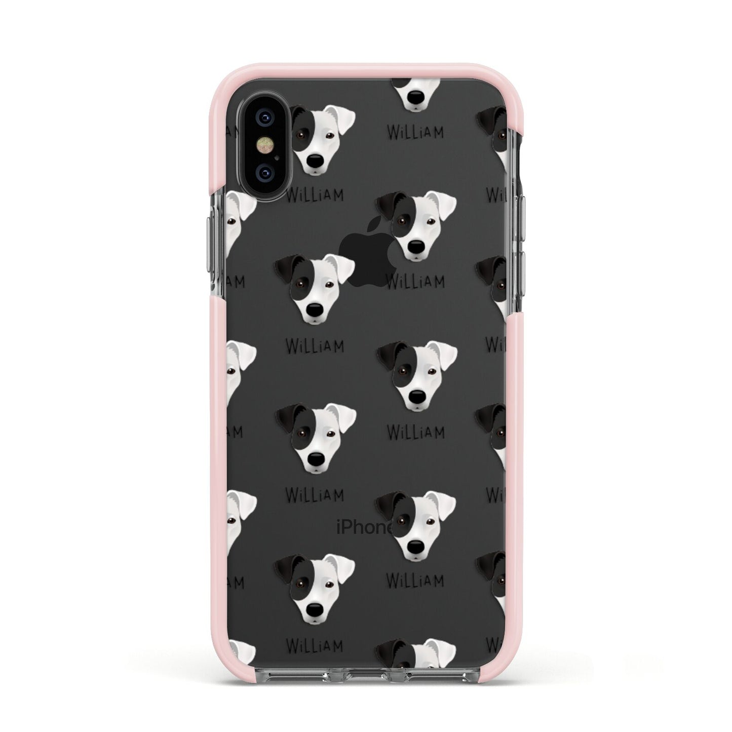 Border Jack Icon with Name Apple iPhone Xs Impact Case Pink Edge on Black Phone