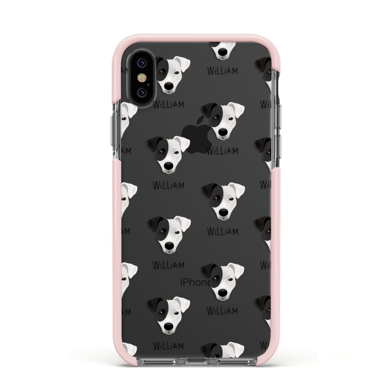 Border Jack Icon with Name Apple iPhone Xs Impact Case Pink Edge on Black Phone