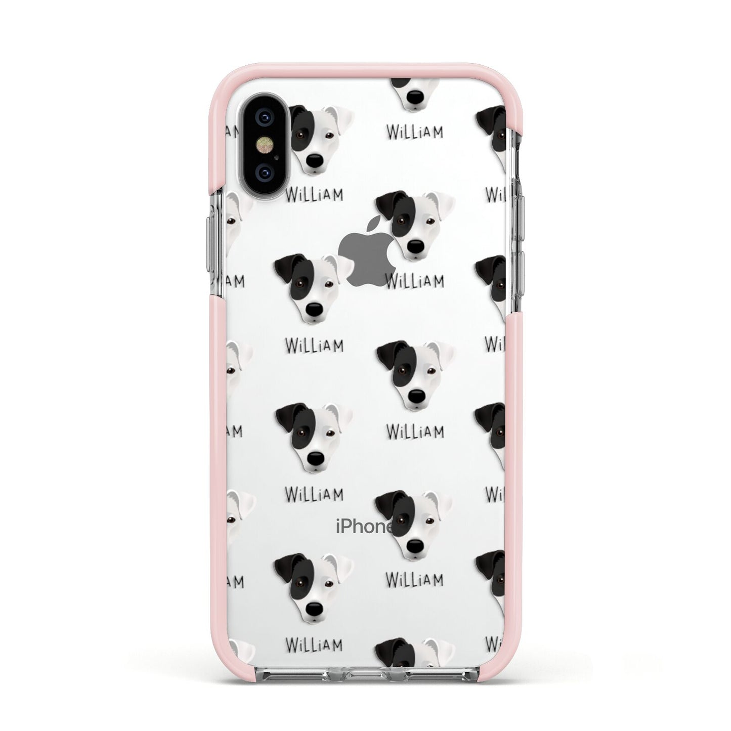Border Jack Icon with Name Apple iPhone Xs Impact Case Pink Edge on Silver Phone