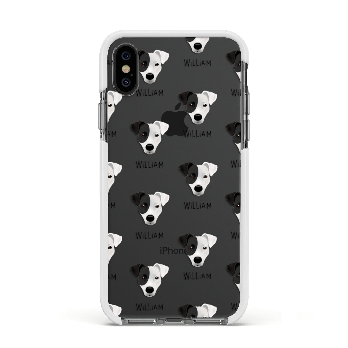 Border Jack Icon with Name Apple iPhone Xs Impact Case White Edge on Black Phone