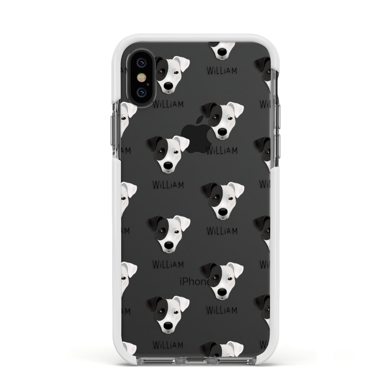 Border Jack Icon with Name Apple iPhone Xs Impact Case White Edge on Black Phone