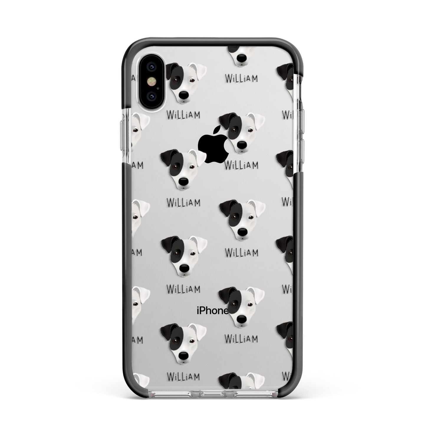 Border Jack Icon with Name Apple iPhone Xs Max Impact Case Black Edge on Silver Phone
