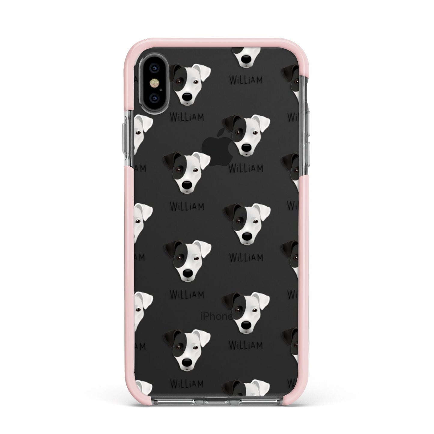 Border Jack Icon with Name Apple iPhone Xs Max Impact Case Pink Edge on Black Phone
