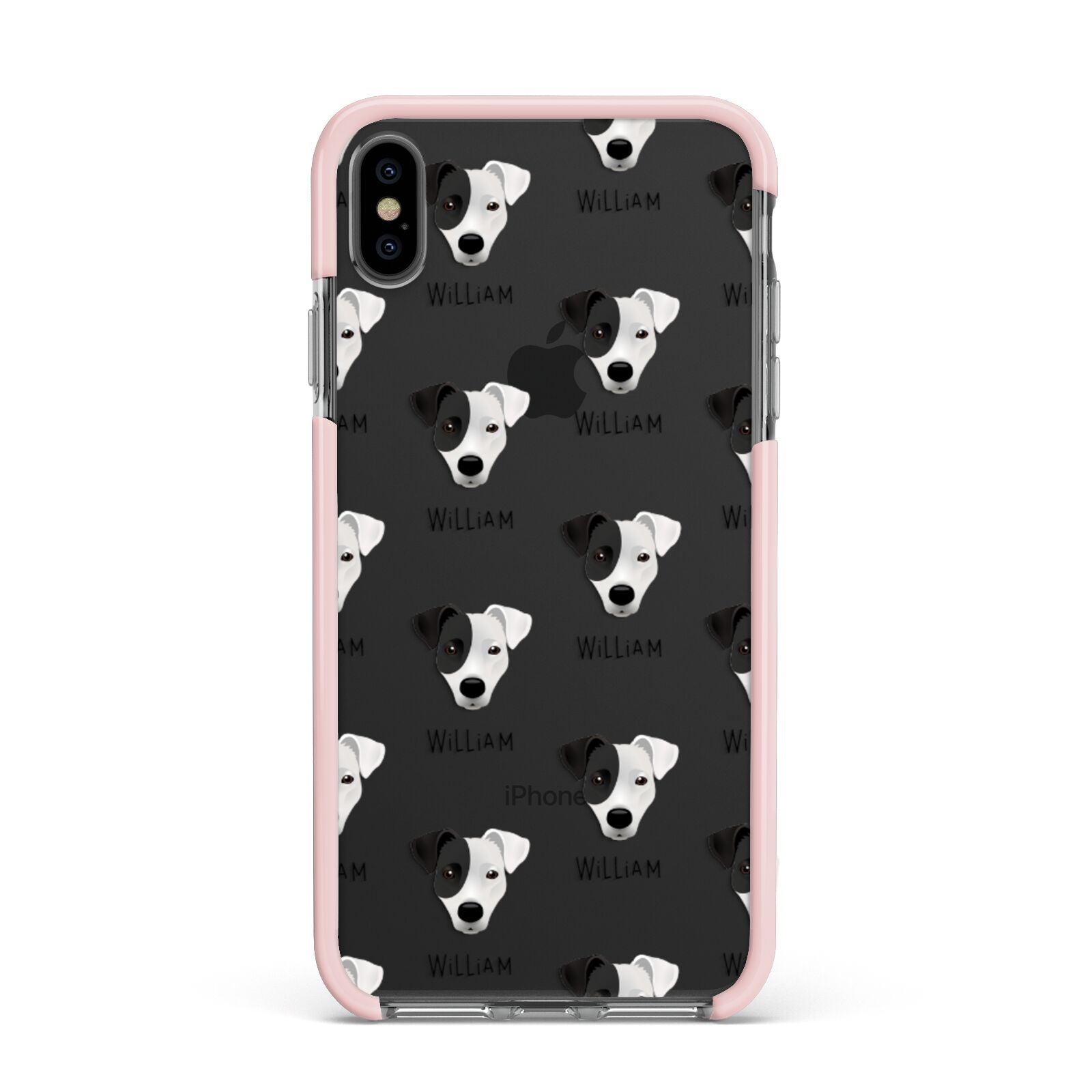 Border Jack Icon with Name Apple iPhone Xs Max Impact Case Pink Edge on Black Phone